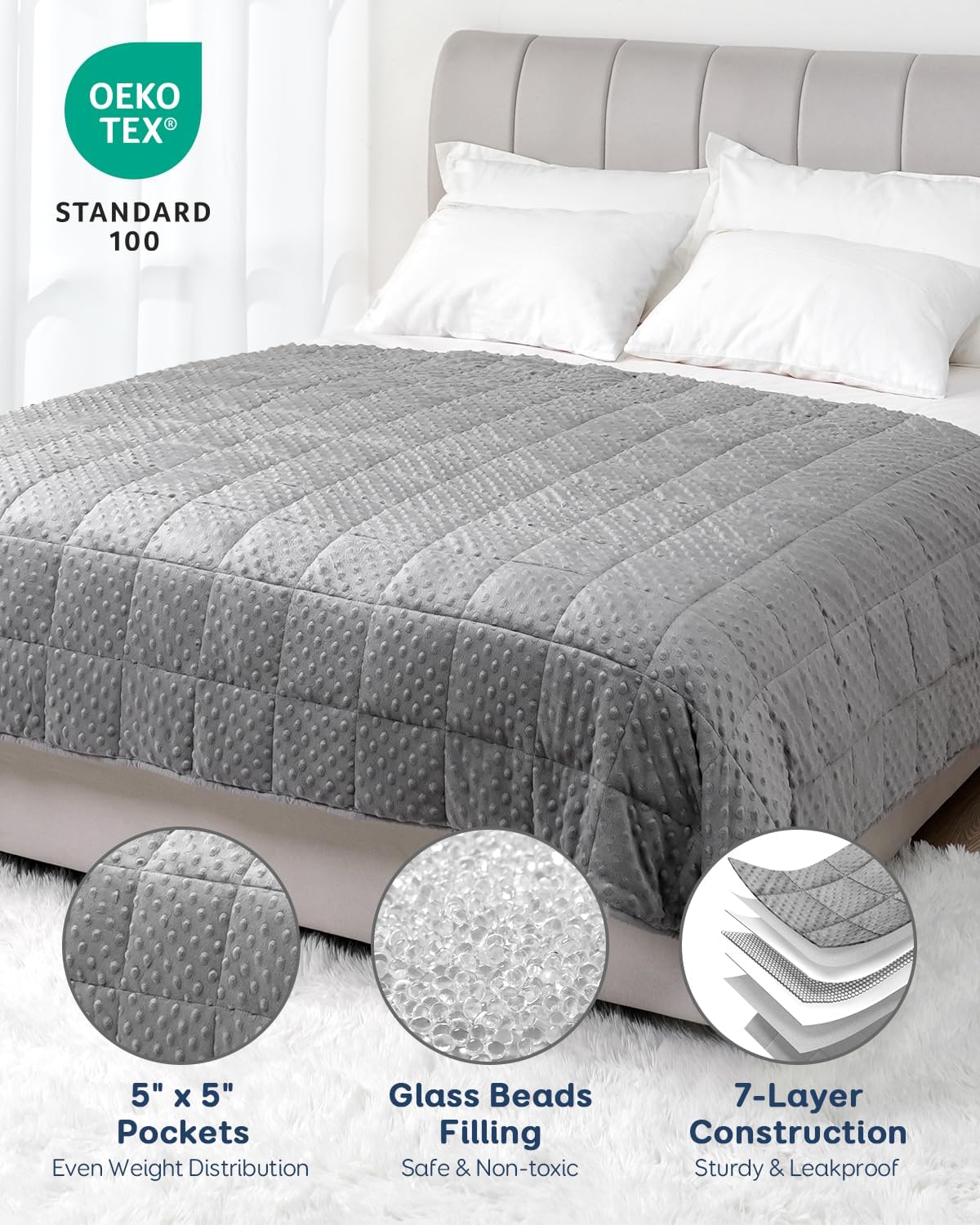 Detalle 2 de Kivik 15 lb Weighted Blanket, 60" x 80", Reversible Minky and Microfiber