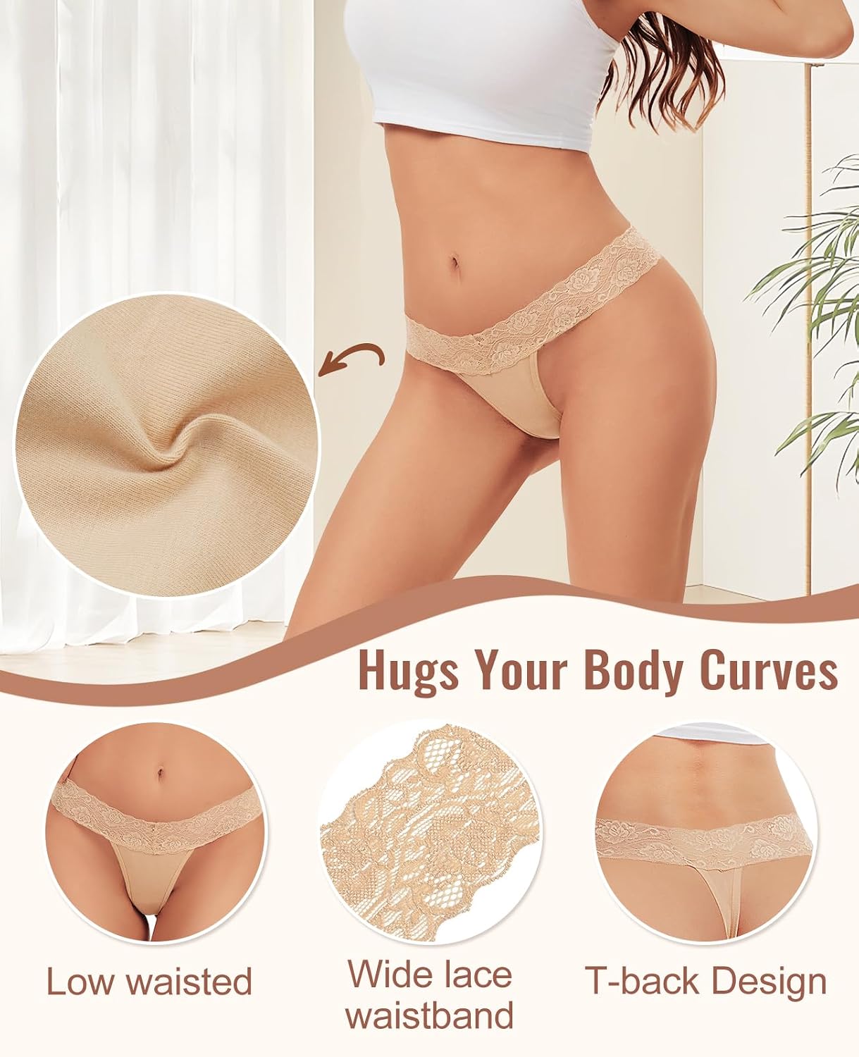 Thumbnail 2 de Sunm Cotton Thong with 3-Inch Lace Waistband
