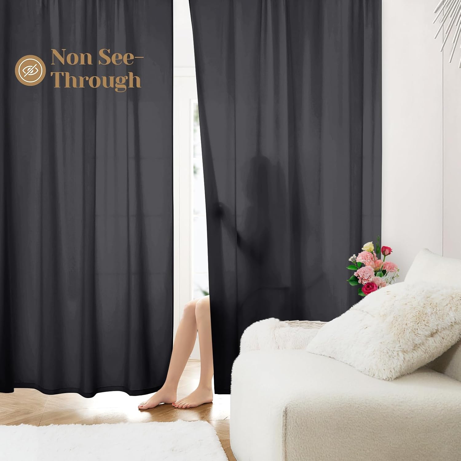 Detalle de HOMEIDEAS Privacy Sheer Curtains 52 x 84 Inches