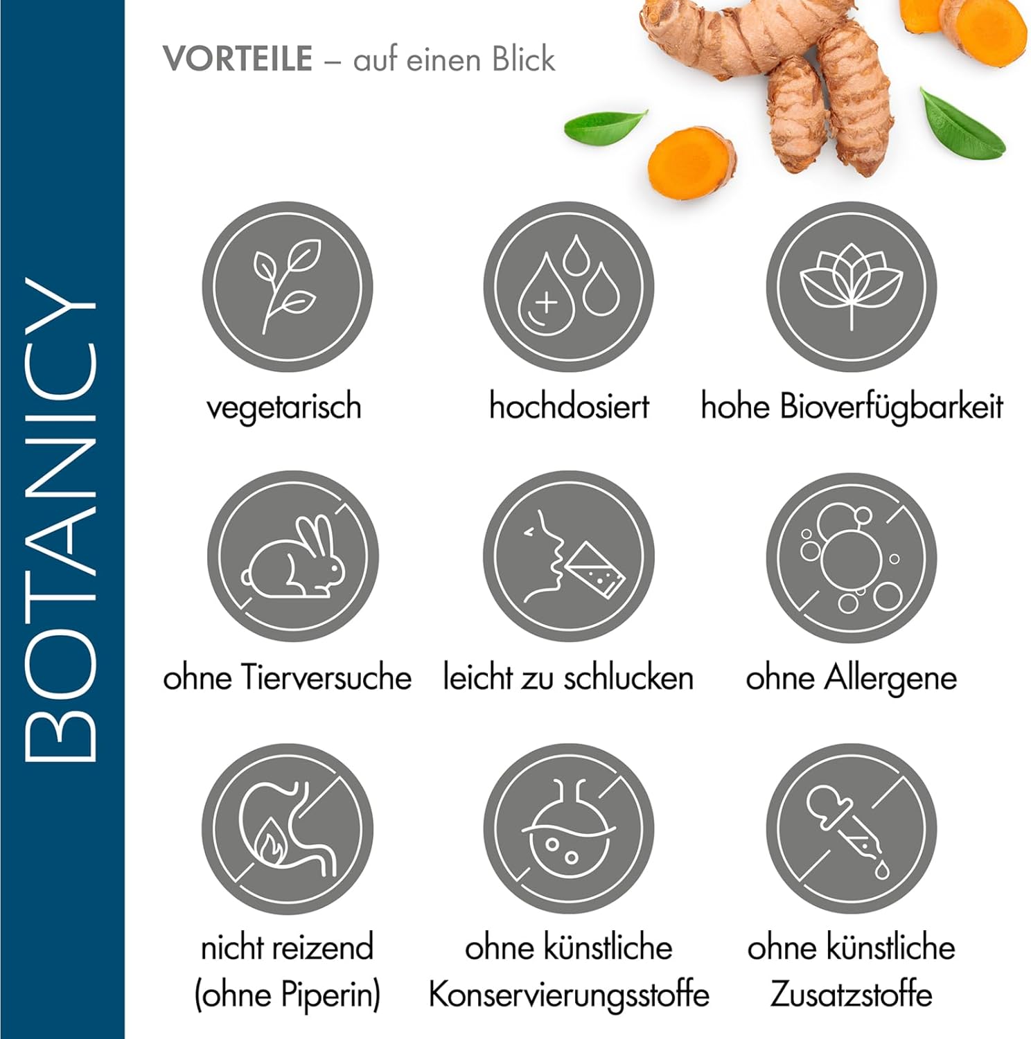 Thumbnail 3 de BOTANICY Curcuma forte – 30 Kurkuma-Kapseln mit NovaSOL Curcumin, Vitamin C & D