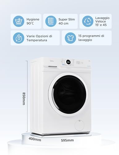 Detalle de Midea Lavatrice Slim 7 kg 1200 Giri 40 cm: lavaggio efficiente in spazi ridotti