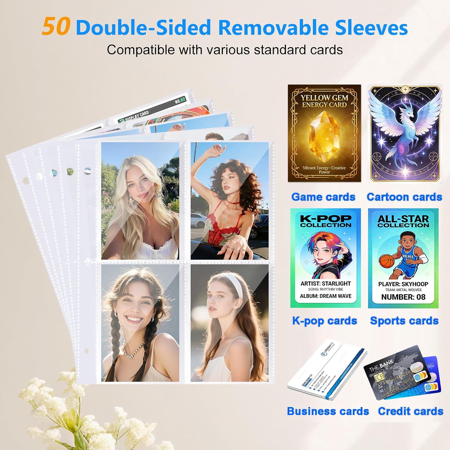 Thumbnail 2 de Trading Card Binder 400 Pockets - PU Leather Card Collection Folder with Zip and Wrist Strap