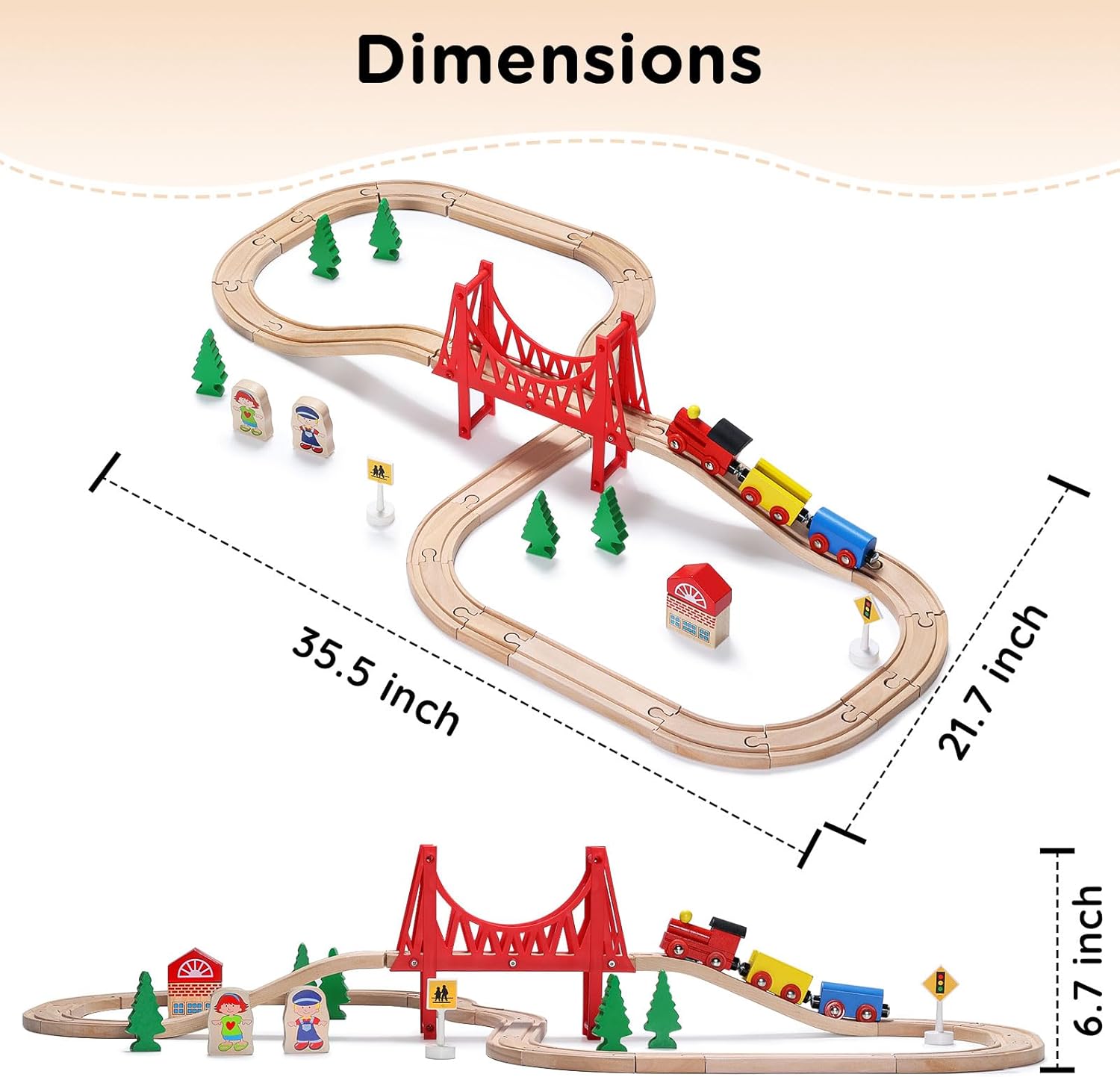 Thumbnail 6 de SainSmart Jr. ensemble de trains en bois pour tout-petits (37 pièces) – Rails double face extensibles compatibles Brio/Thomas/Melissa & Doug