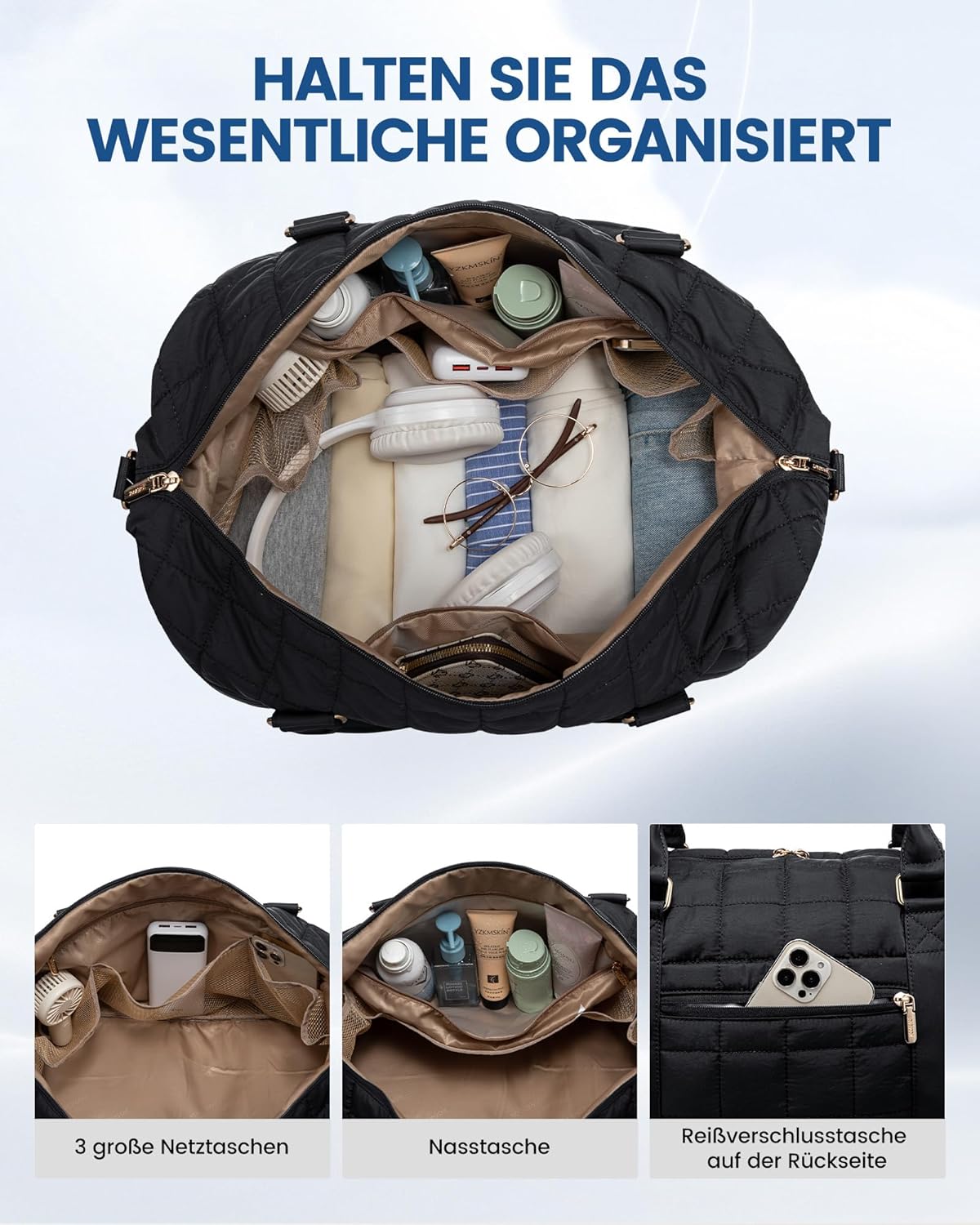 Detalle de LOVEVOOK Reisetasche Damen Groß – Leicht & Vielseitig mit Schuhfach und Nassfach