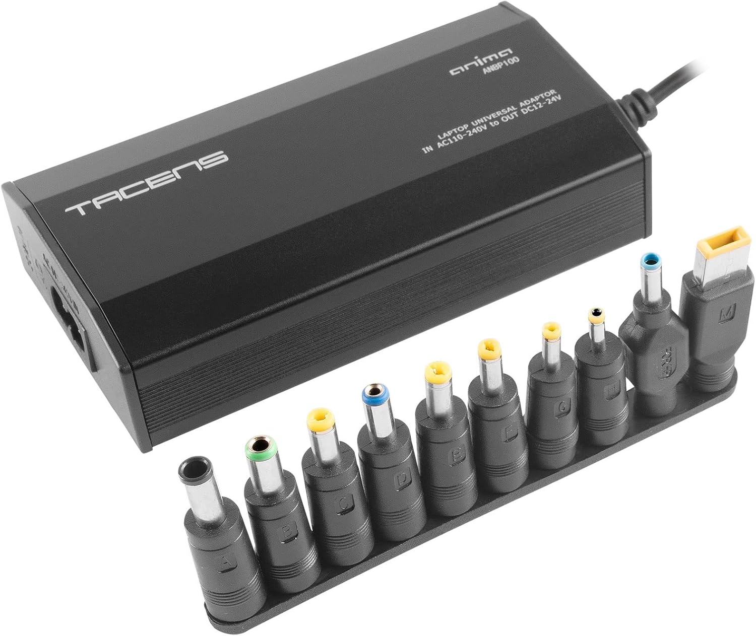 Detalle de Tacens Anima ANBP100 caricatore universale compatto per laptop da 100W con 10 adattatori e USB
