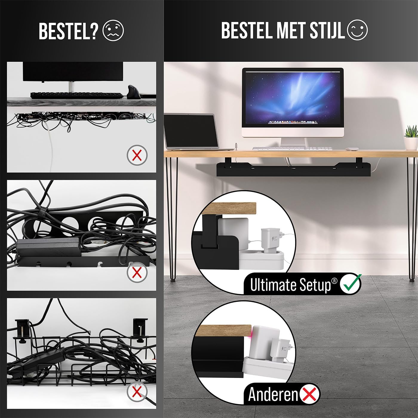 Detalle 2 de Ultimate Setup kabelgoot voor bureau, zwart, openklapbaar en tot 15 kg