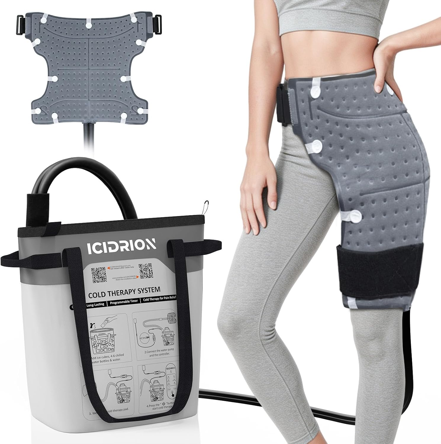 Detalle de ICIDRION Programmable Hip Ice Therapy Machine with Timer and 12-Quart Tank