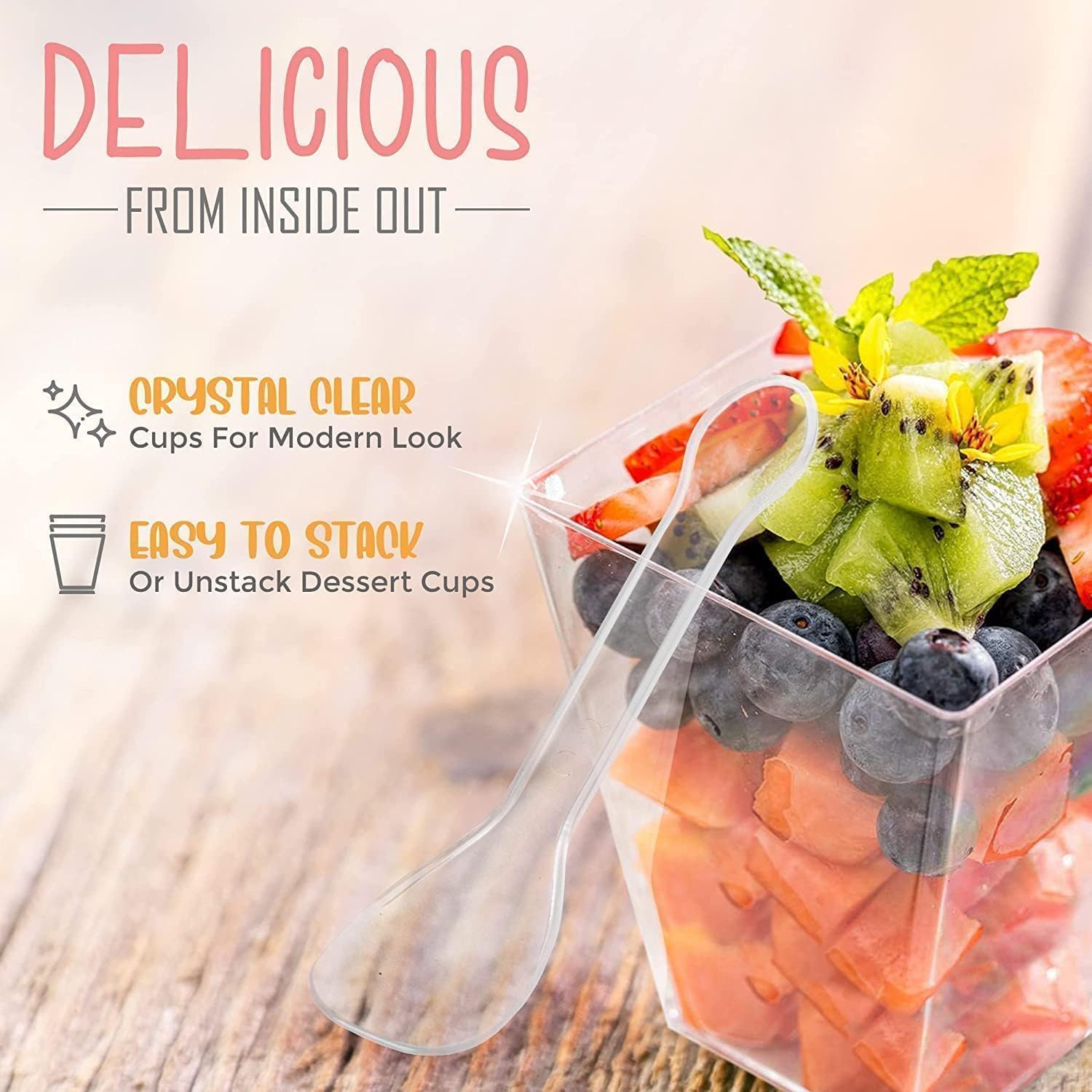 Detalle de Miluoou 2OZ-50PCS Clear Dessert Cups with Spoons, 2 oz, 50-Pack