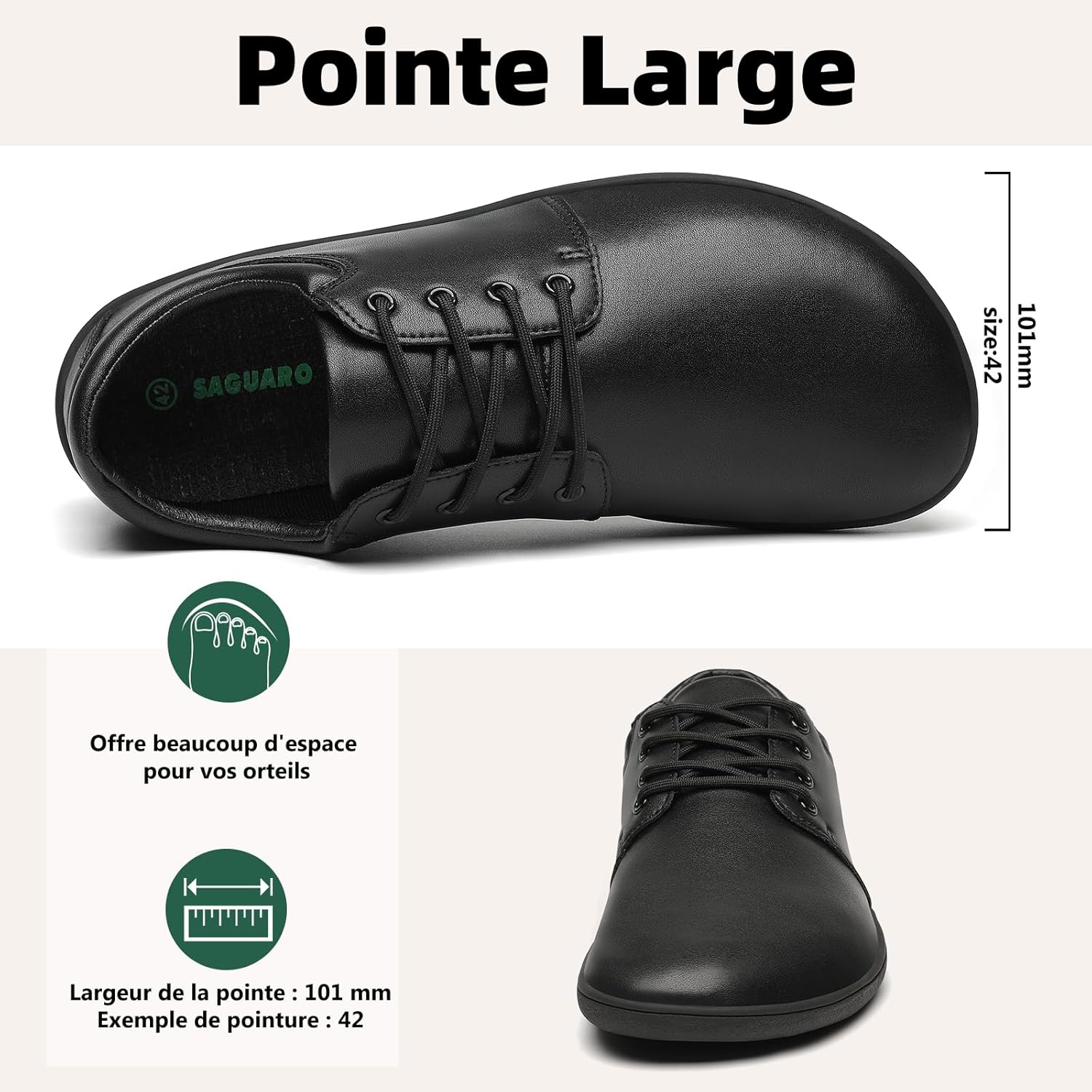 Detalle de SAGUARO Chaussures Minimalistes Barefoot Homme - Noble II, Large Toe Box, Tailles 36-48