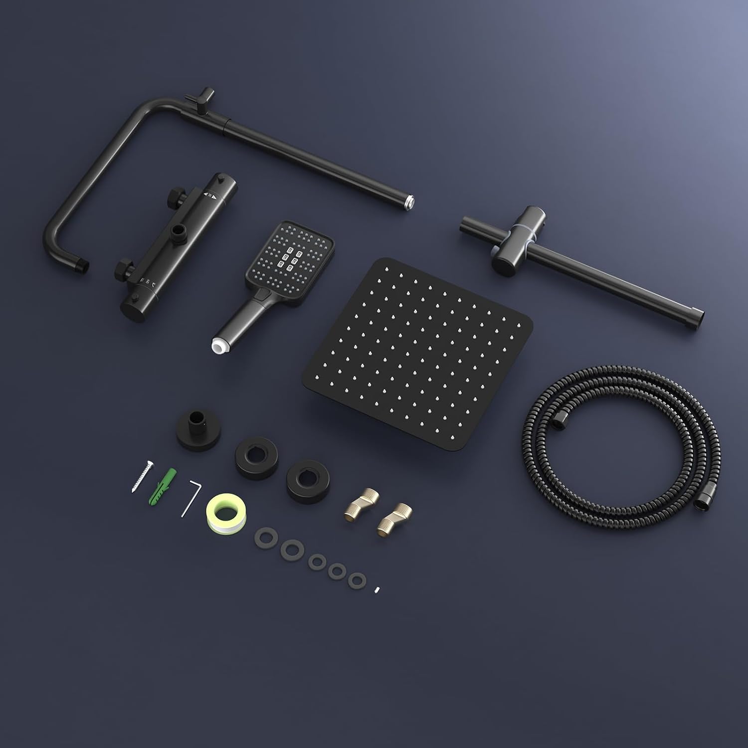 Thumbnail 6 de Rainsworth Duschsystem mit Thermostat Schwarz – quadratische 25×25 cm Regendusche inkl. Duschstange