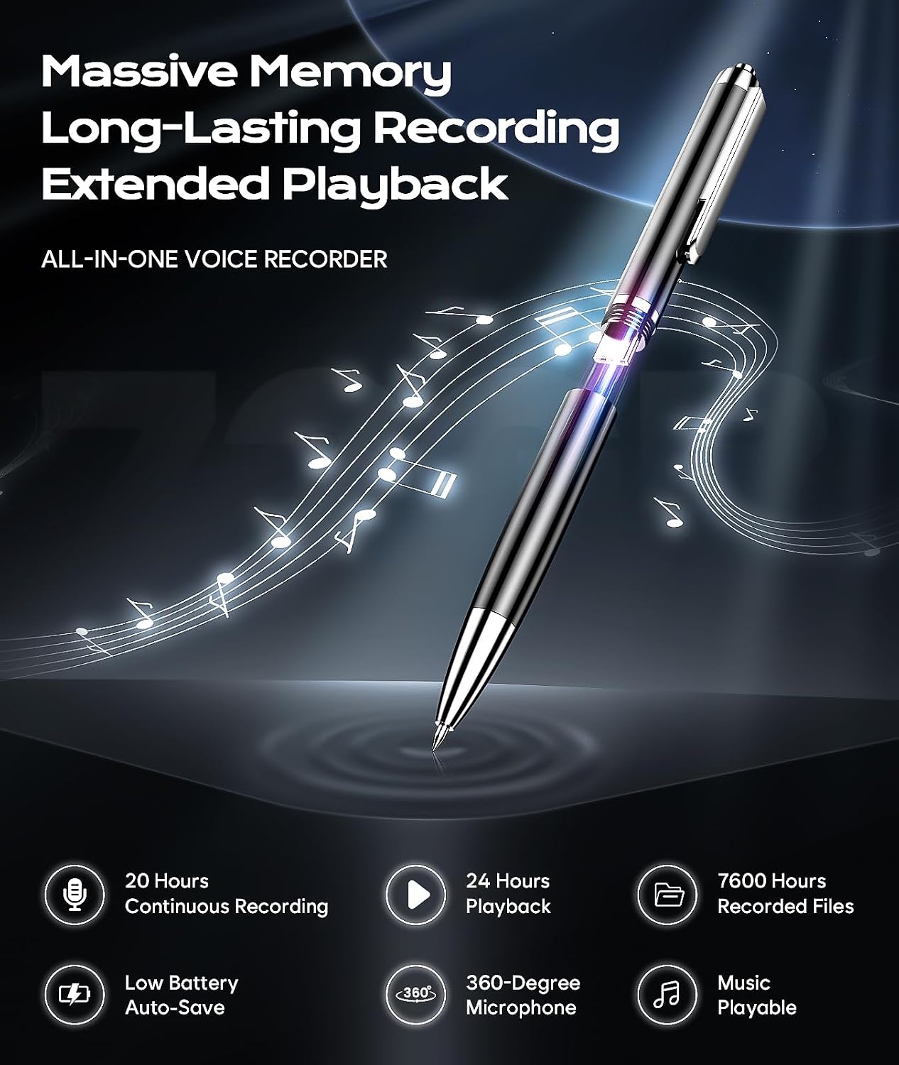 Detalle de Yegolito WJ46-821 Digital Voice Recorder, 72GB, USB-C, DSP Noise Reduction