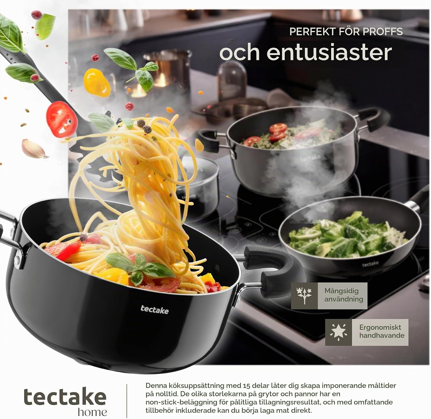 Thumbnail 6 de tectake 405299 kastrullset, 15 delar med non-stick och glaslock