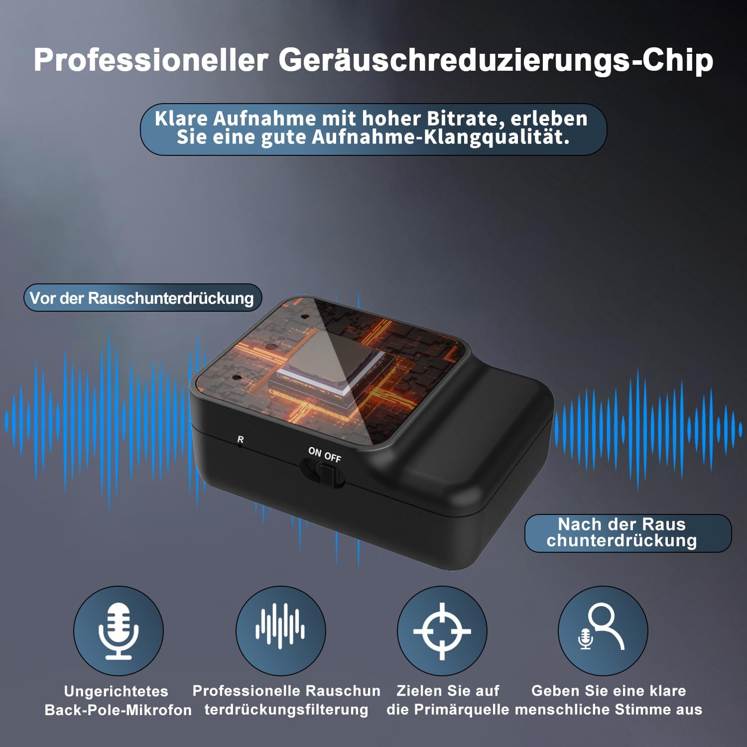 Detalle de Diktiergerät Mini – Tragbares USB-C Aufnahmegerät mit Rauschunterdrückung und Magnetbefestigung