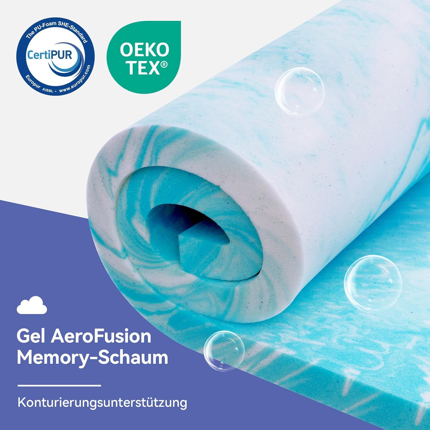 Detalle de Amazon Basics Matratzentopper 140 x 200 cm, 7 cm Gel-Schaumauflage, weiß