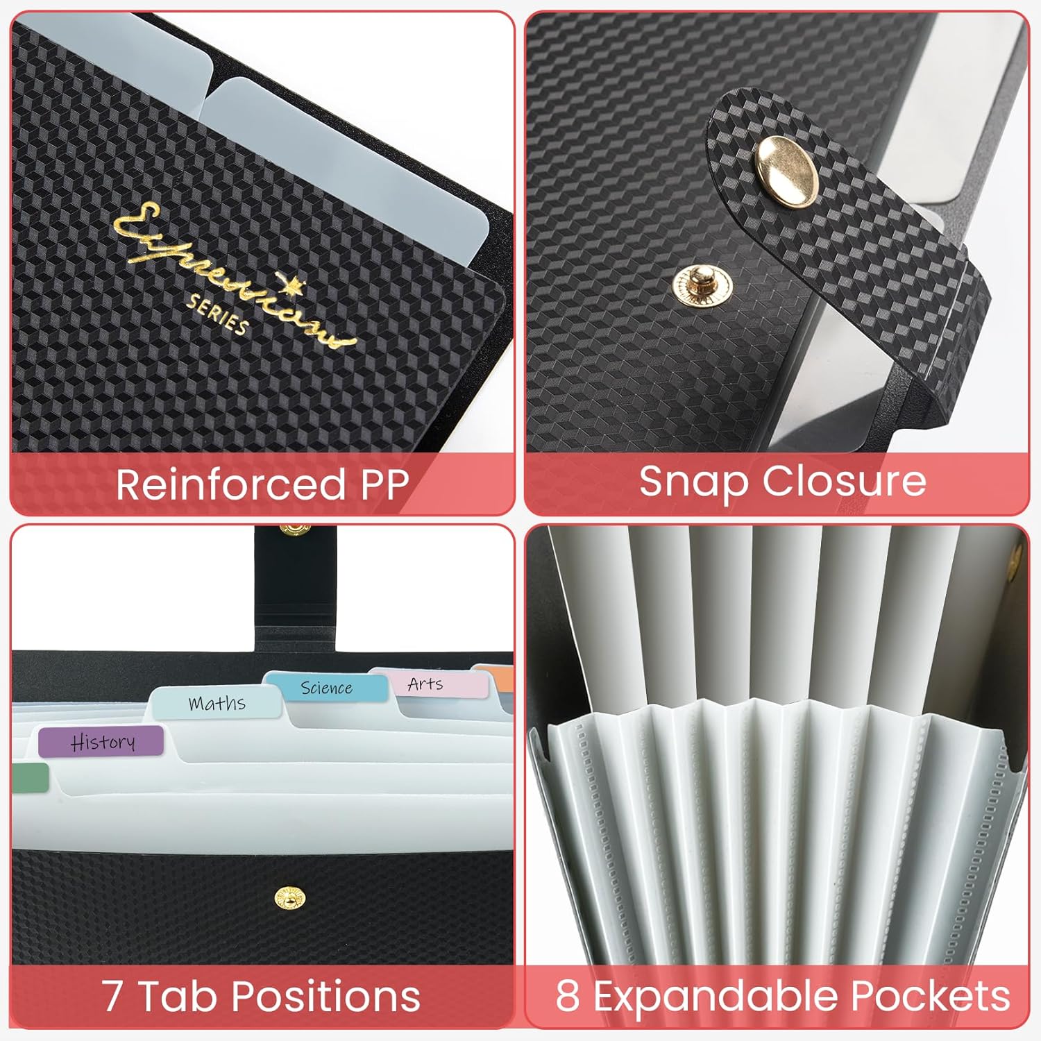 Detalle de Sooez expanding file folder, 8-Pocket Accordion Organizer with Labels, Black