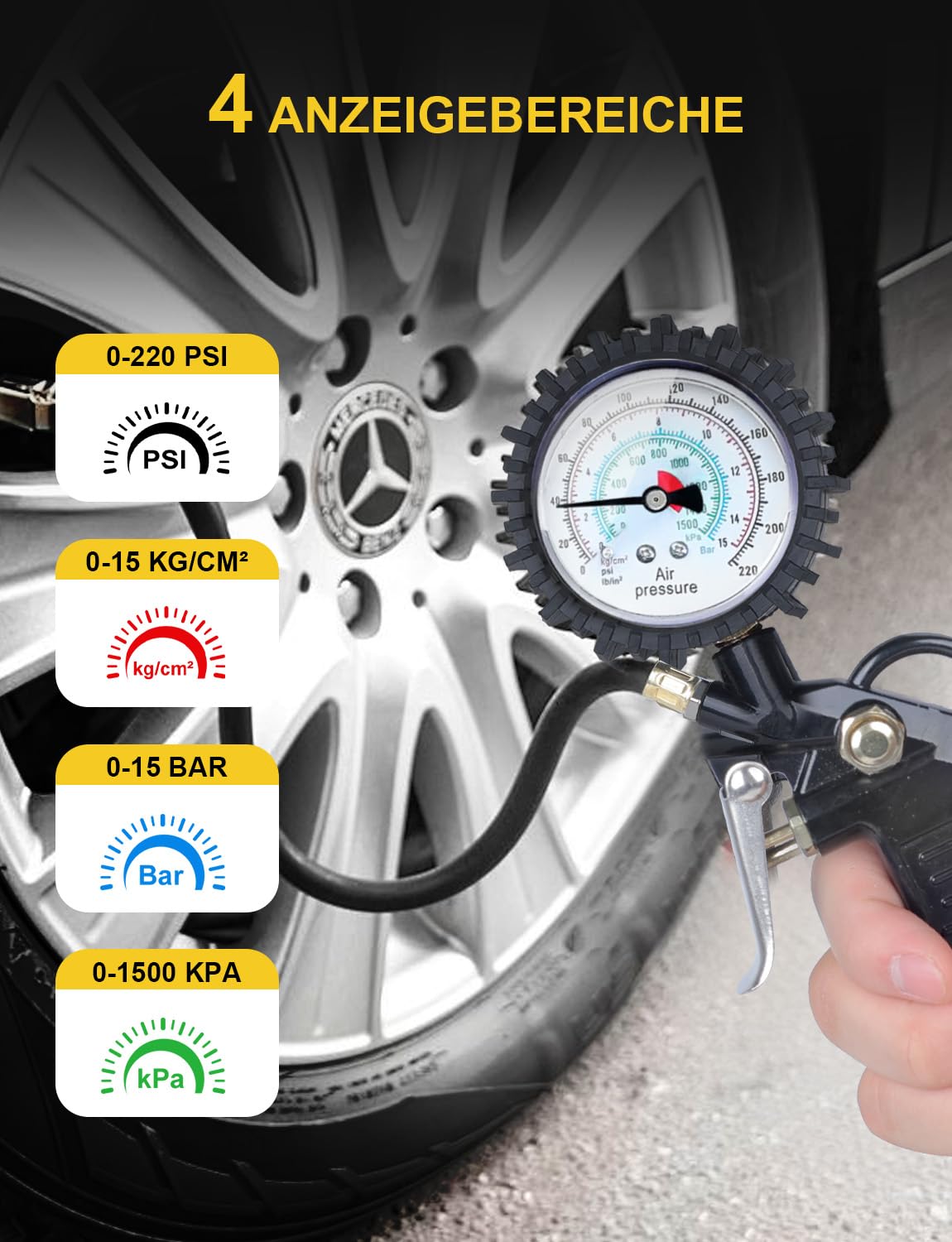 Thumbnail 1 de BURNNOVE Reifenfüller Digitaler Reifendruckprüfer 220PSI Multifunktional Luftdruckprüfer mit mehrere Ersatzteile Reifenfüll-Messgerät für Autos Motorräder Geländefahrzeuge und Fahrräder
BURNNOVE Reifenfüller Digitaler Reifendruckprüfe…