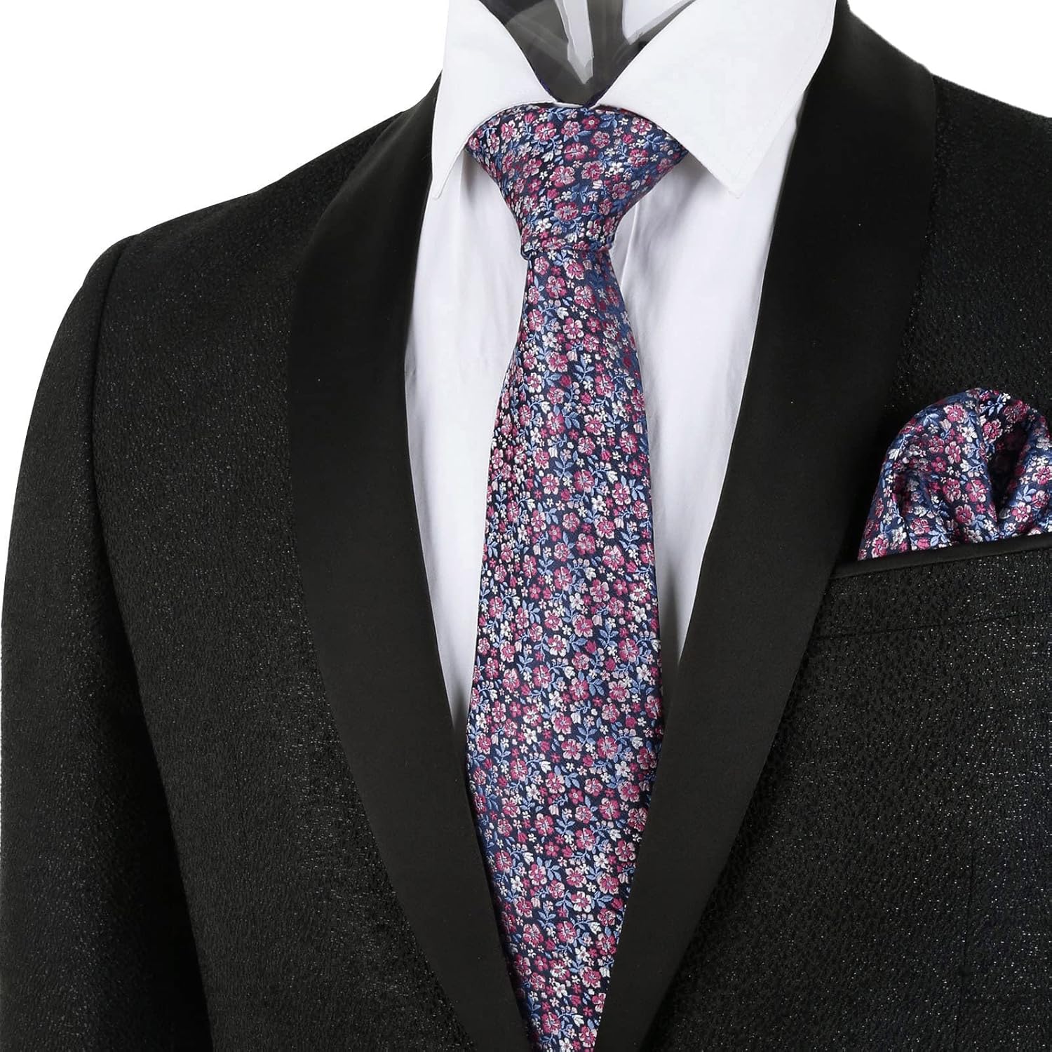 Thumbnail 4 de Alizeal Floral Patterned Wedding Tie with Pocket Square Set – 8cm Wide, Polyester