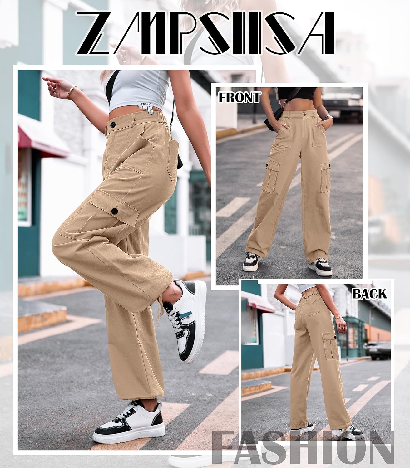 Detalle de ZMPSIISA Women's Cargo Pants, 6 Pockets