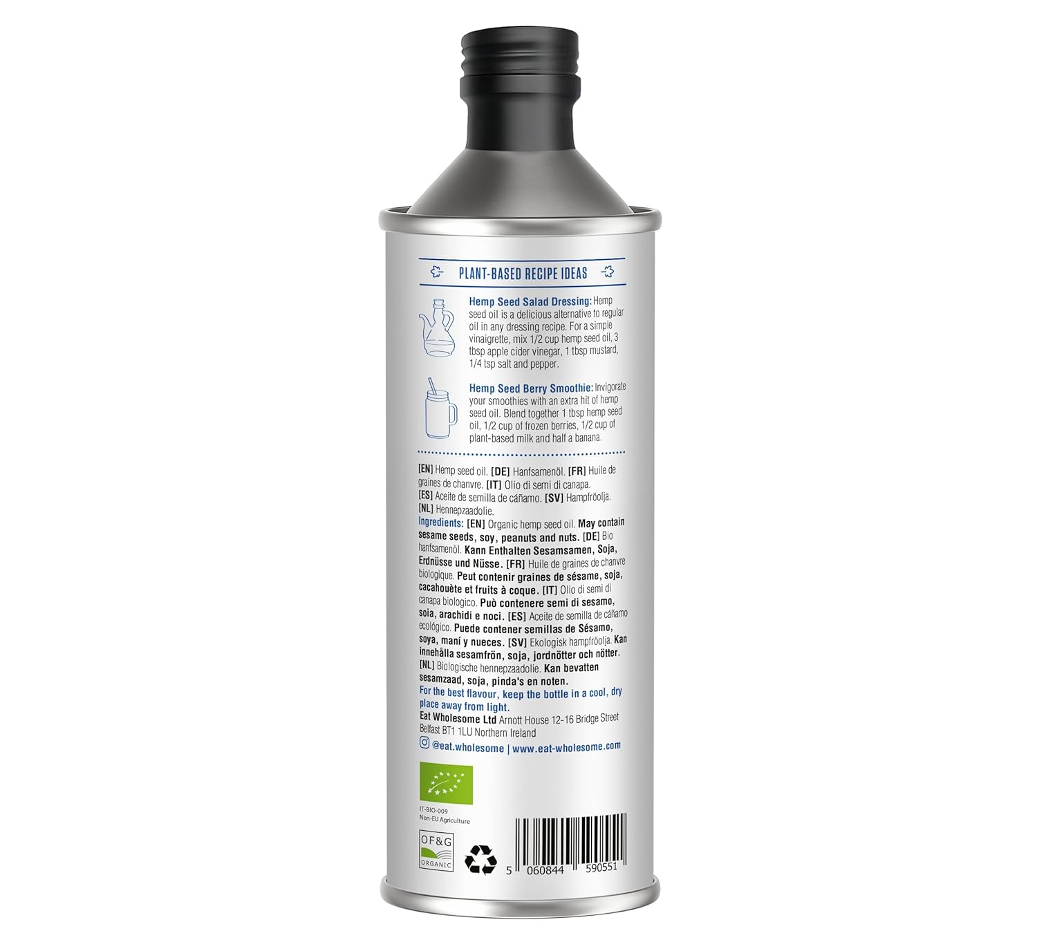 Thumbnail 2 de Eat Wholesome Bio-Hanfsamenöl (500 ml), kaltgepresst, unraffiniert – pflanzliche Omega‑3-Quelle für Küche & Salat