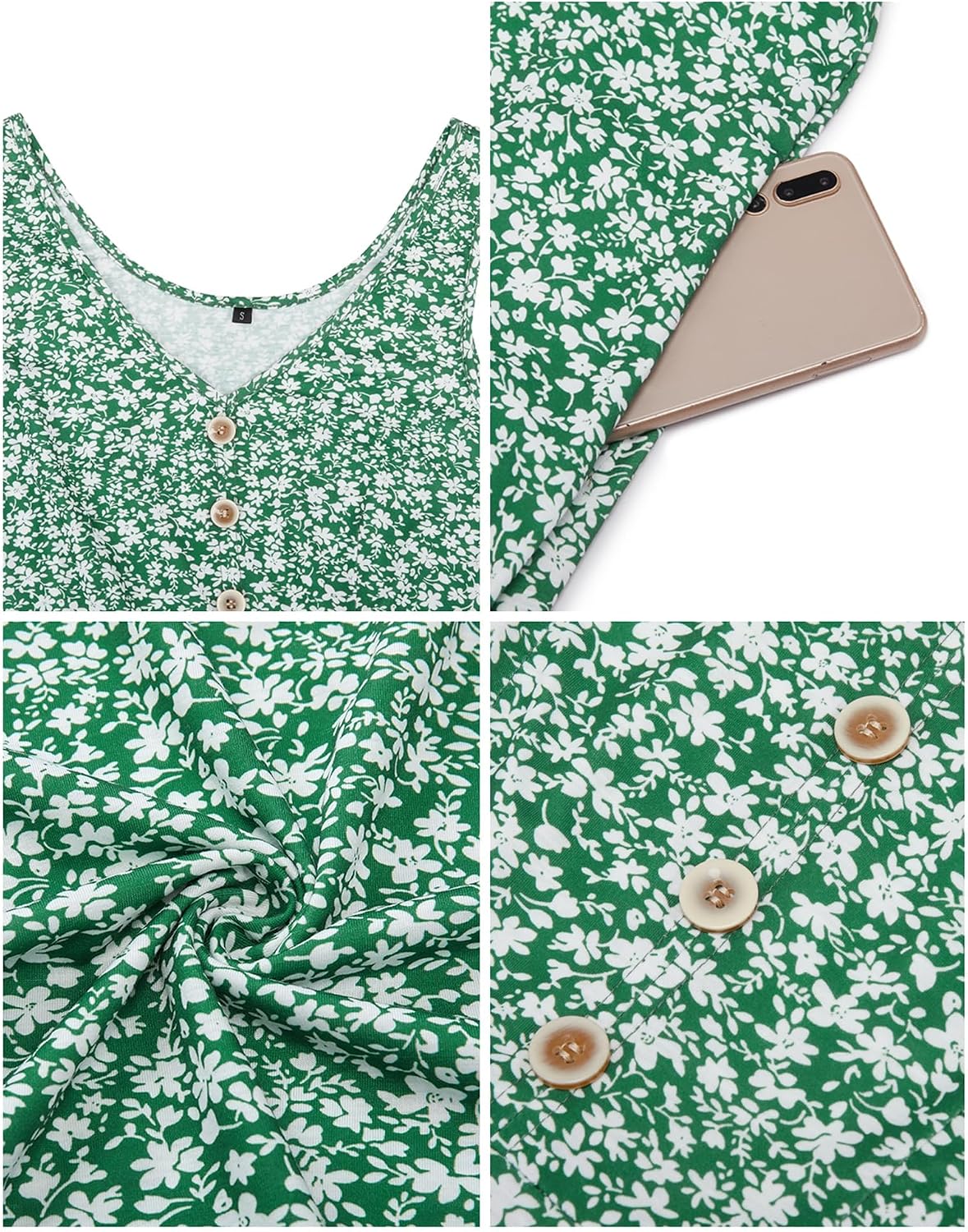 Thumbnail 4 de II ININ Women's Summer V Neck Sleeveless Midi Floral Dress with Pockets