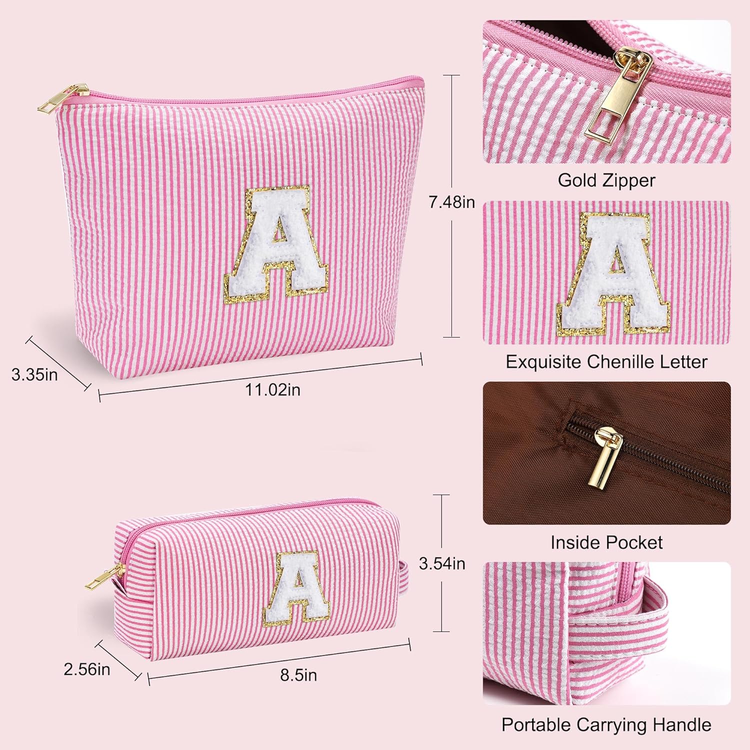 Thumbnail 3 de Parima Preppy Makeup Bag for Women - Personalised Initial Pouch
