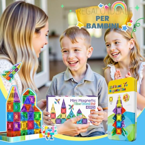 Thumbnail 6 de iKidiki Regalo bambini: 43 pezzi magnetici per costruzioni 3–6 anni, scatola metallica per viaggio