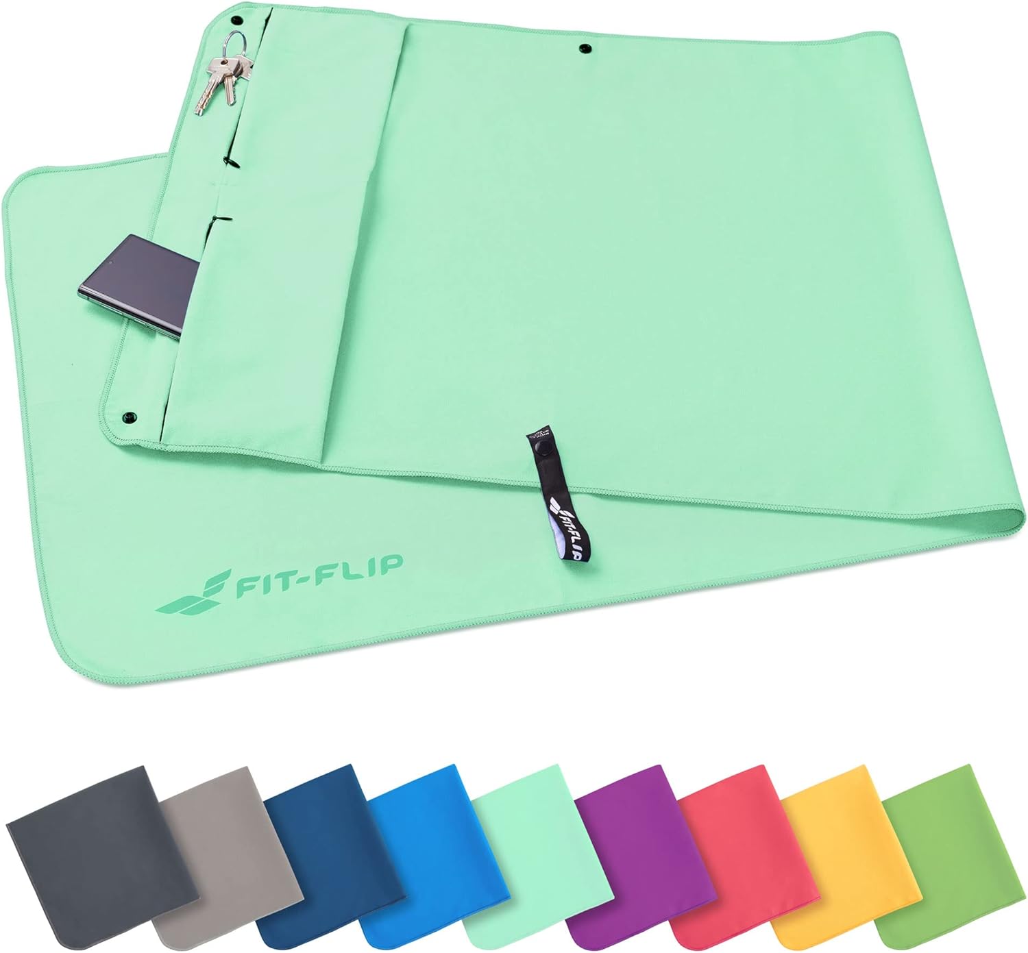 Thumbnail 6 de Fit-Flip Fitness-Handtuch aus Mikrofaser mit Magnet-Clip und Reißverschluss-Tasche