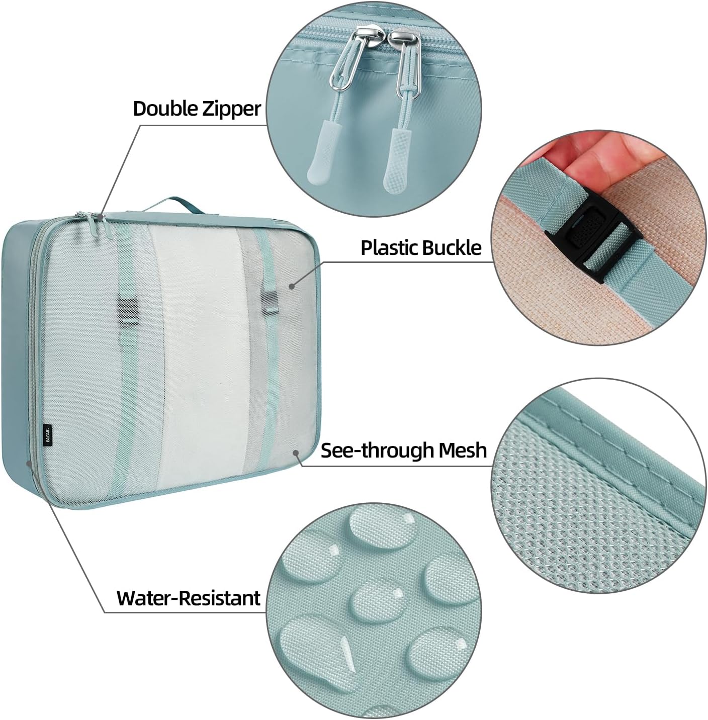 Detalle de BAGAIL 10er-Set Packwürfel in verschiedenen Größen – Packorganizer für Reisezubehör, Staubblau
