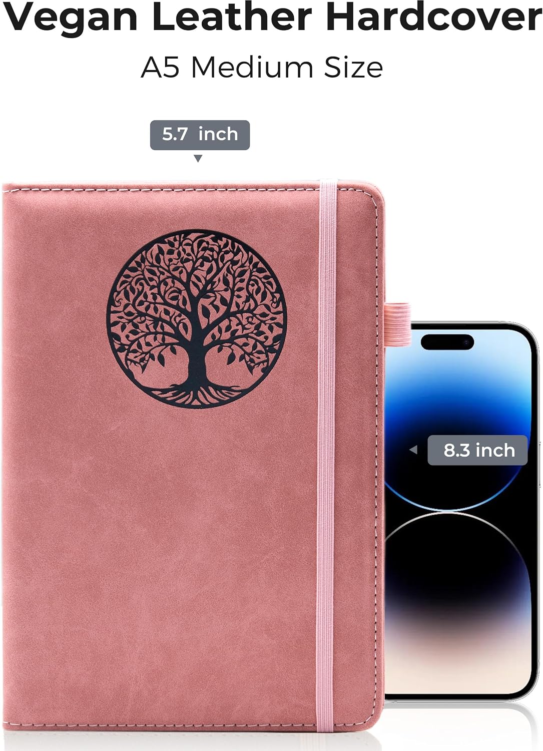 Detalle de BIYUNRO Royal Pink A5 Lined Journal, Faux-Leather Hardcover with Bookmark