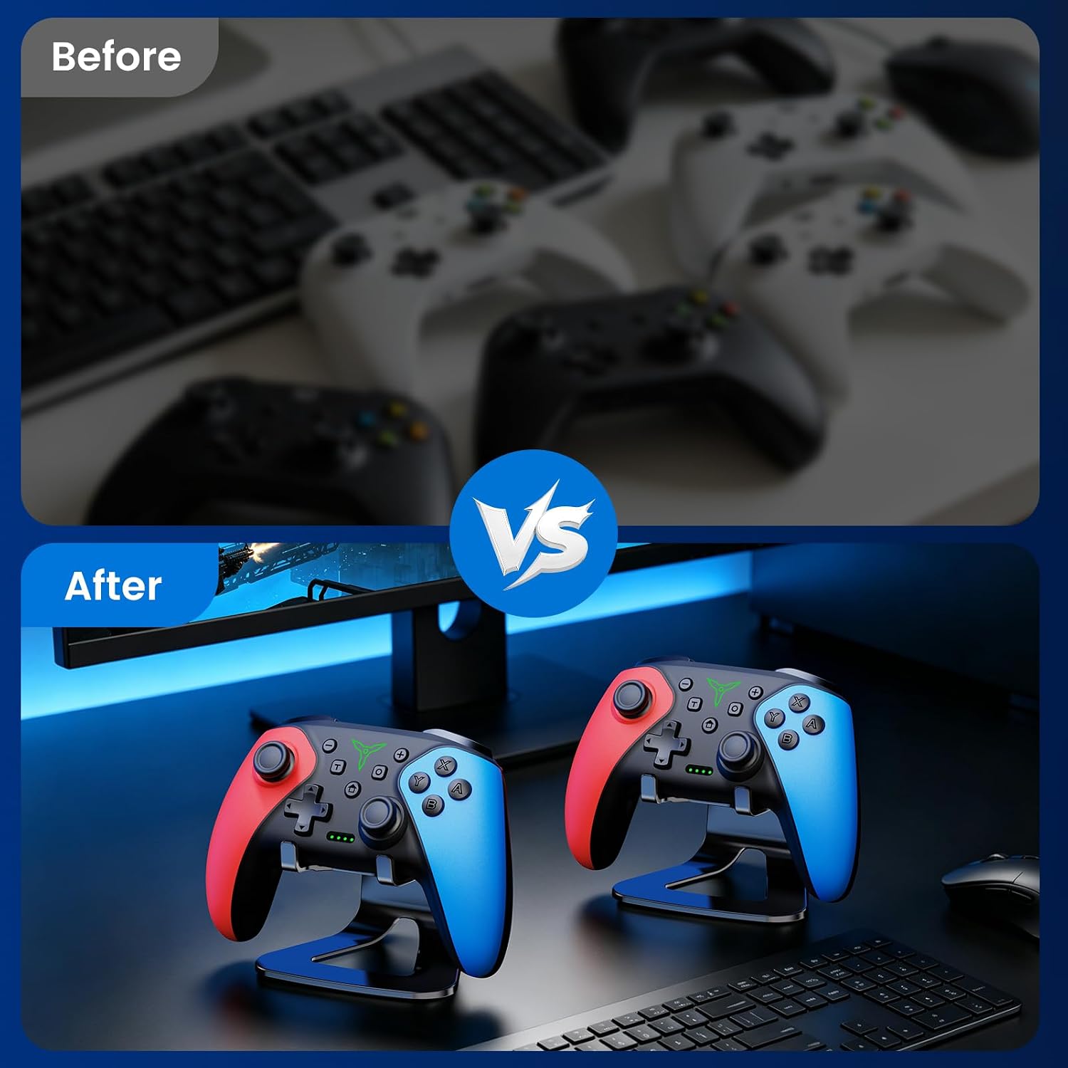 Thumbnail 6 de 2pcs Wireless Switch Controllers with Stands – Pro Controller Style, Turbo, Back Buttons & 1000mAh Battery