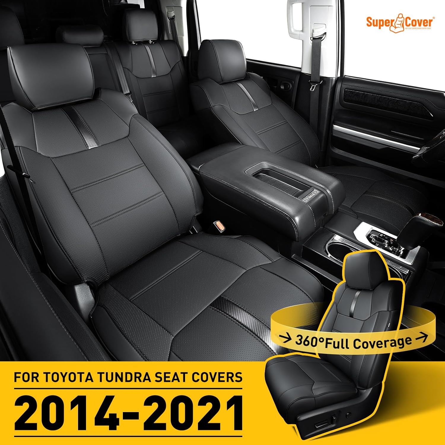 Thumbnail 3 de Super Cover for Toyota Tundra CrewMax 2014-2021 Seat Covers – Full Leather Look with Carbon Fiber