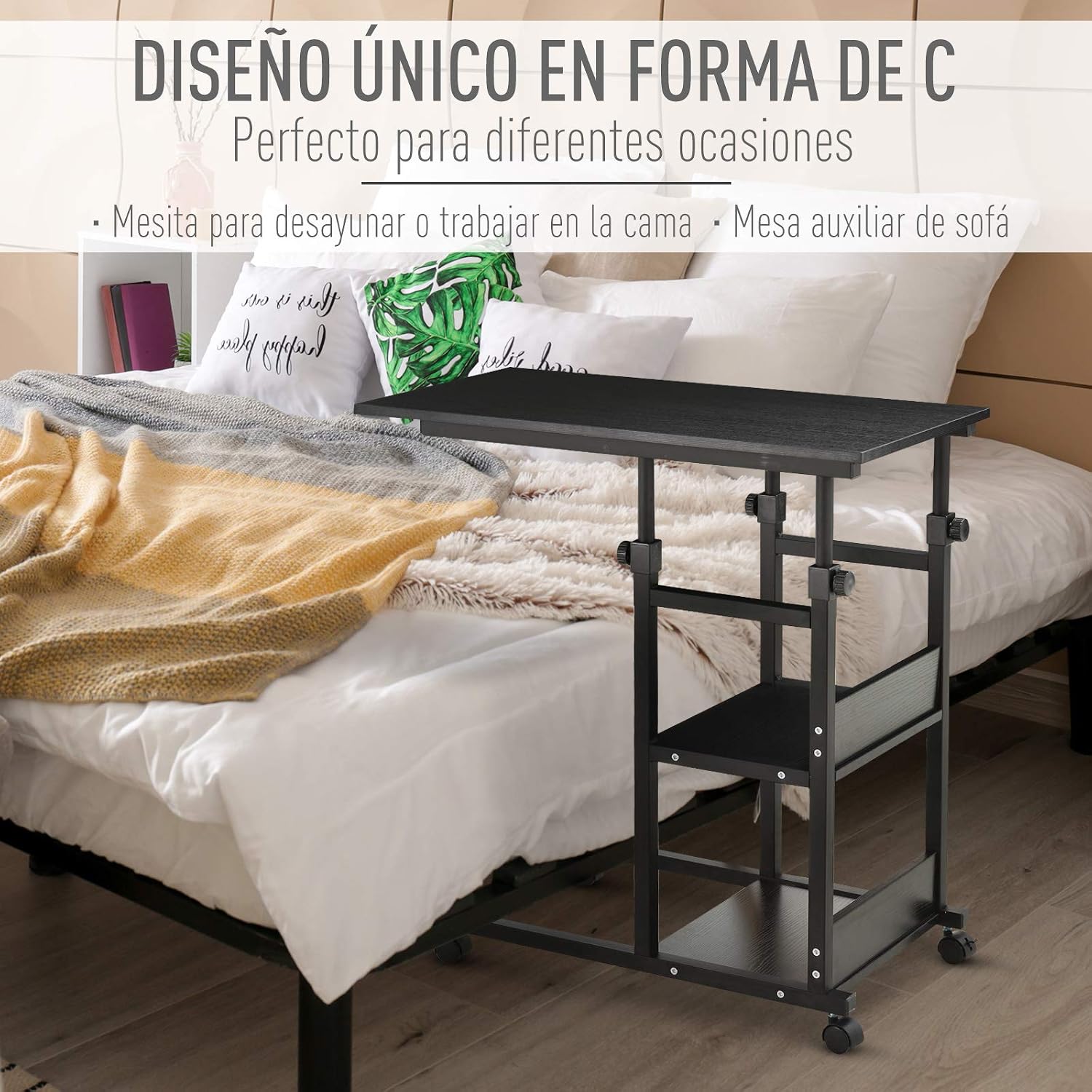 Detalle 2 de HOMCOM Mesa Auxiliar 80x40 cm 72-82 cm