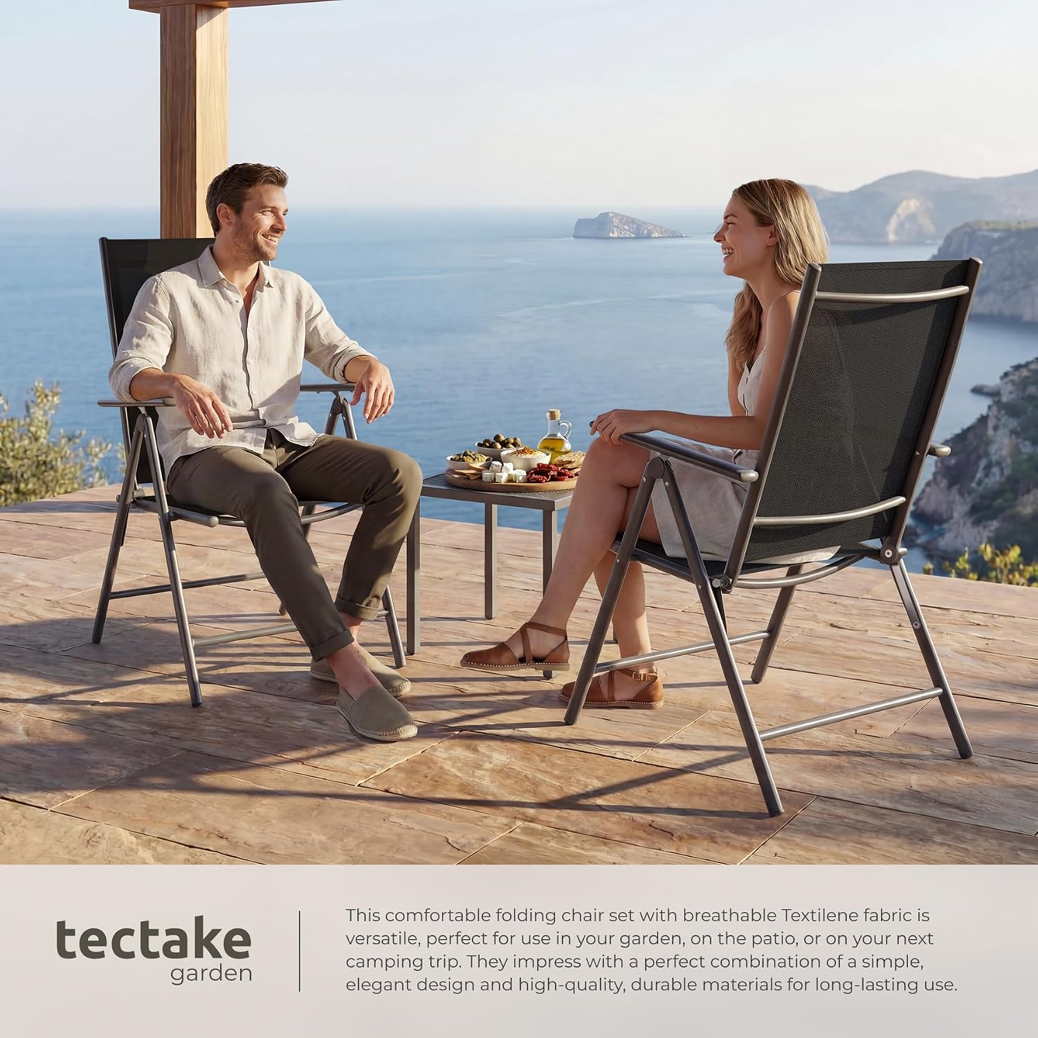 Detalle de tectake Marcellino trädgårdsstolar, 4-pack i aluminium med fällbar design