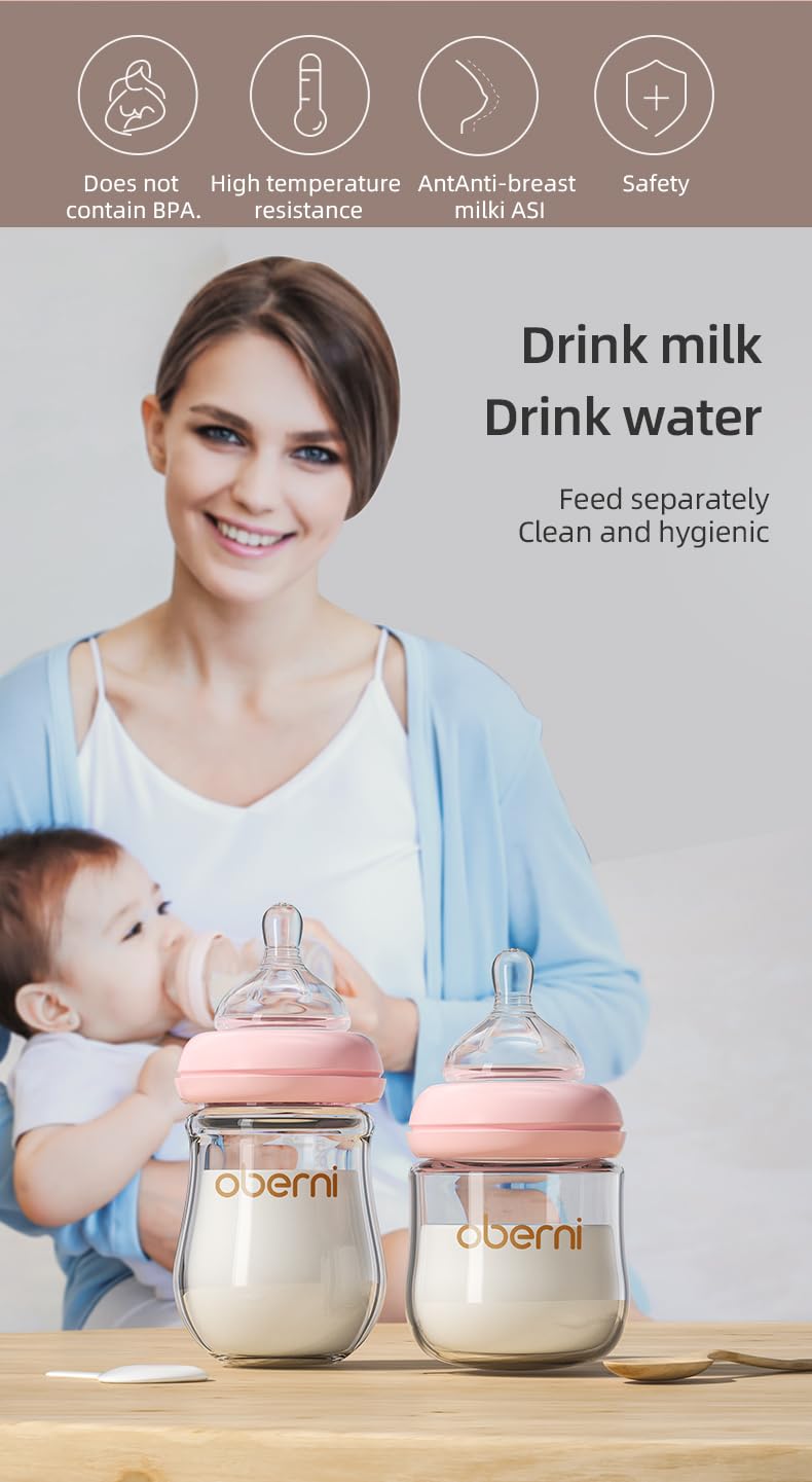 Thumbnail 6 de Glas Babyflasche 150 ml mit Anti-Kolik Ventil & Weithals – rosa, 2 Stück, Silikonsauger Stufe S, 0–3 Monate