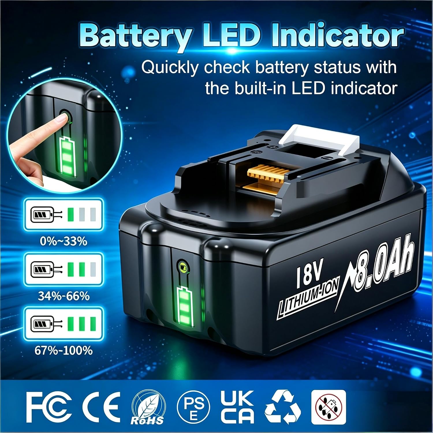 Thumbnail 2 de Upgraded 2Pack 8.0Ah 18V Li-ion Battery for Makita LXT Tools – Realistic Choice for Extended Runtime