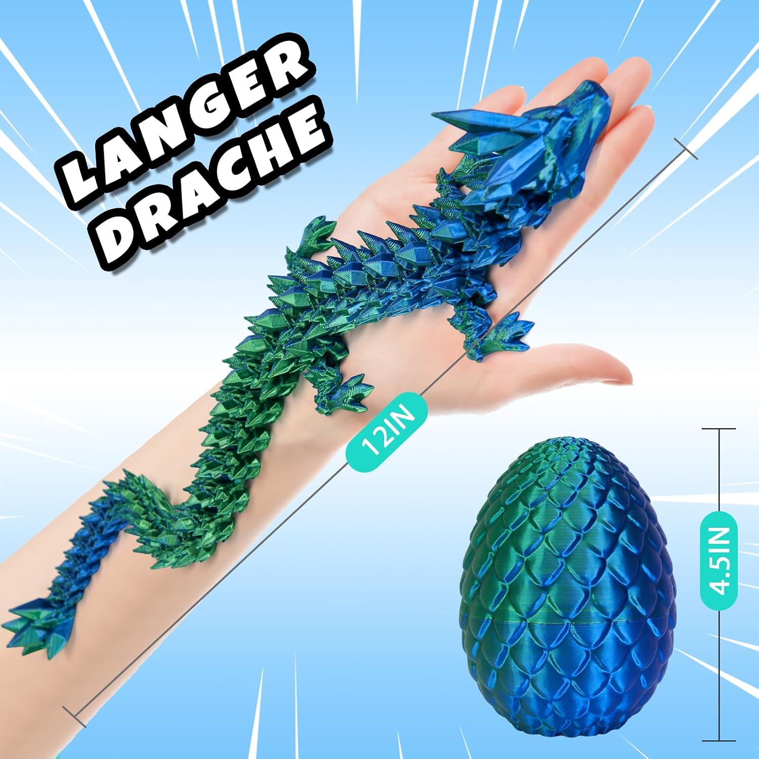 Thumbnail 4 de 3D Drache (29 cm) – Bruchsicheres Drachenei mit Upgrade-Gelenken, Laser-Grün, umweltfreundliches Material