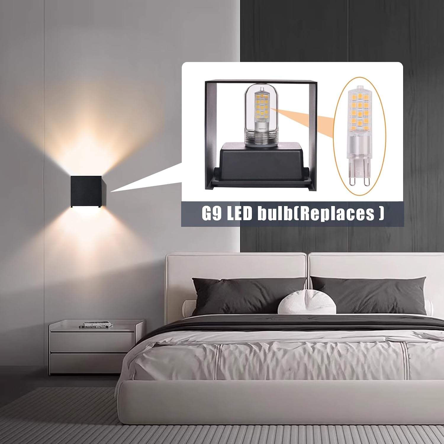 Detalle 2 de OOWOLF LM-CA8-LL9YB2US Wall Sconces, IP65, G9, 3000K, Set of 2