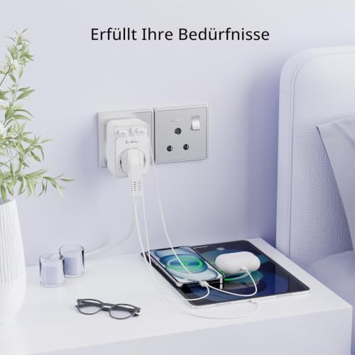 Thumbnail 6 de Sameriver Reiseadapter Indien – 4-in-1 Reise-Steckdosenadapter mit USB (2x USB-A, 1x USB-C) und Typ-D Anschluss