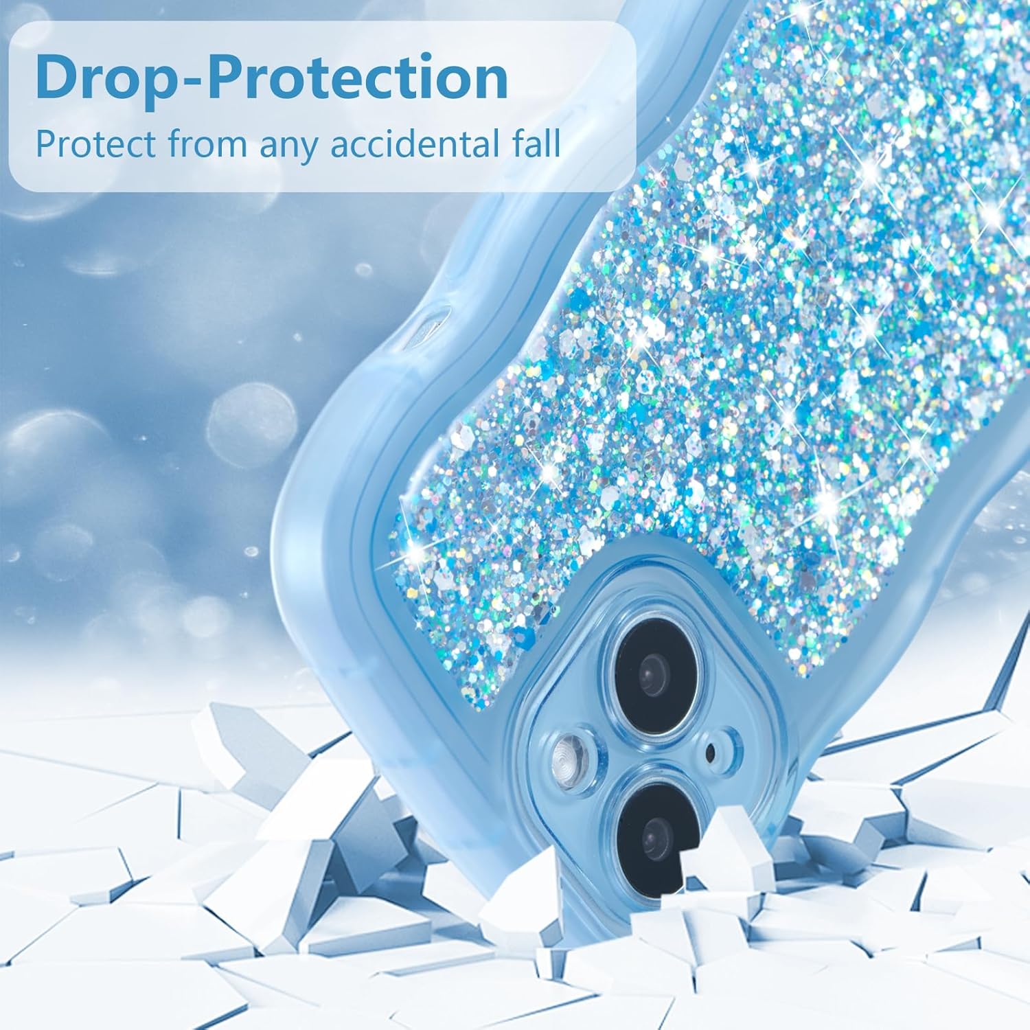Thumbnail 4 de ZTOFERA Wavy Case for iPhone 14 (6.1"): Clear Glitter TPU Cover with Wave Frame
