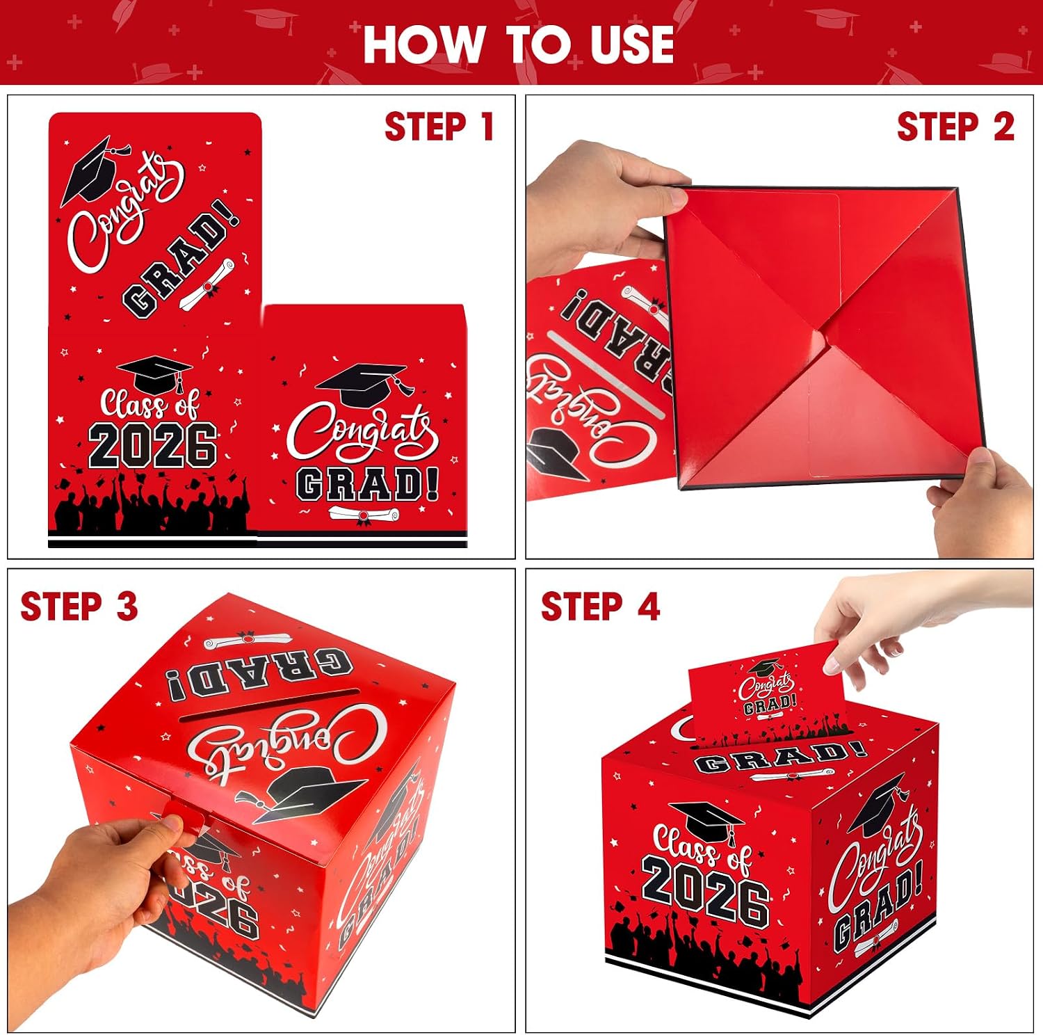Detalle de PERFQU Graduation Card Box 2026 – Class of 2026 Red & Black Card Holder for Graduation Party Decor
