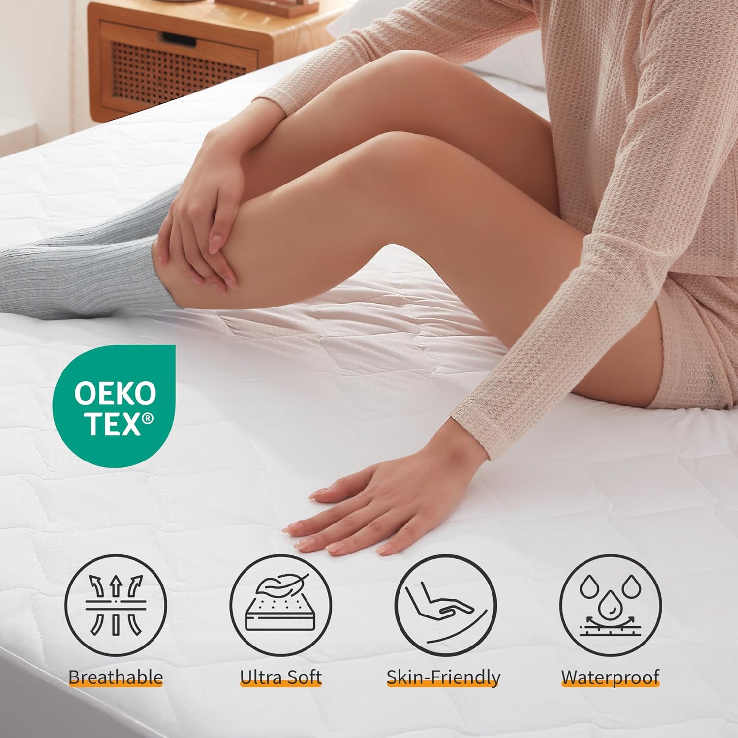 Thumbnail 3 de Sonive Coprimaterasso sottile e impermeabile 90 x 200 cm (Oeko-Tex), traspirante, bianco