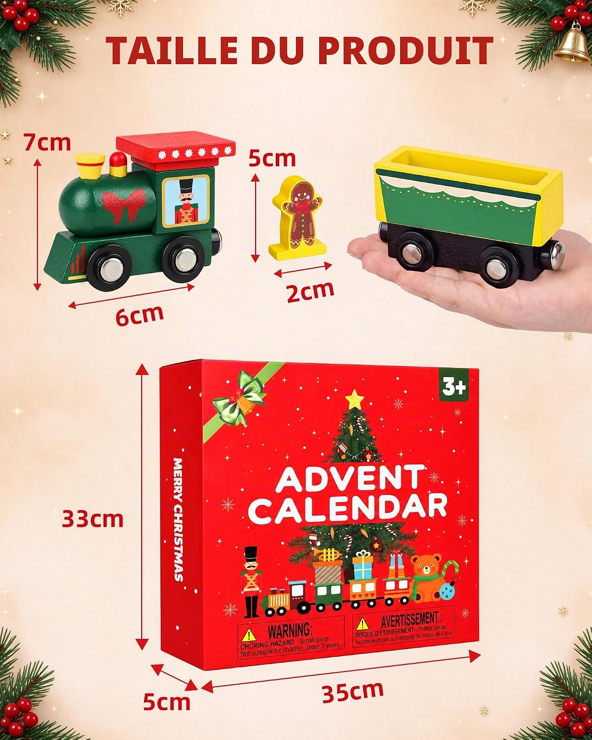 Detalle 2 de Doviden MZ21 houten trein-adventskalender 2026 met magnetische wagons