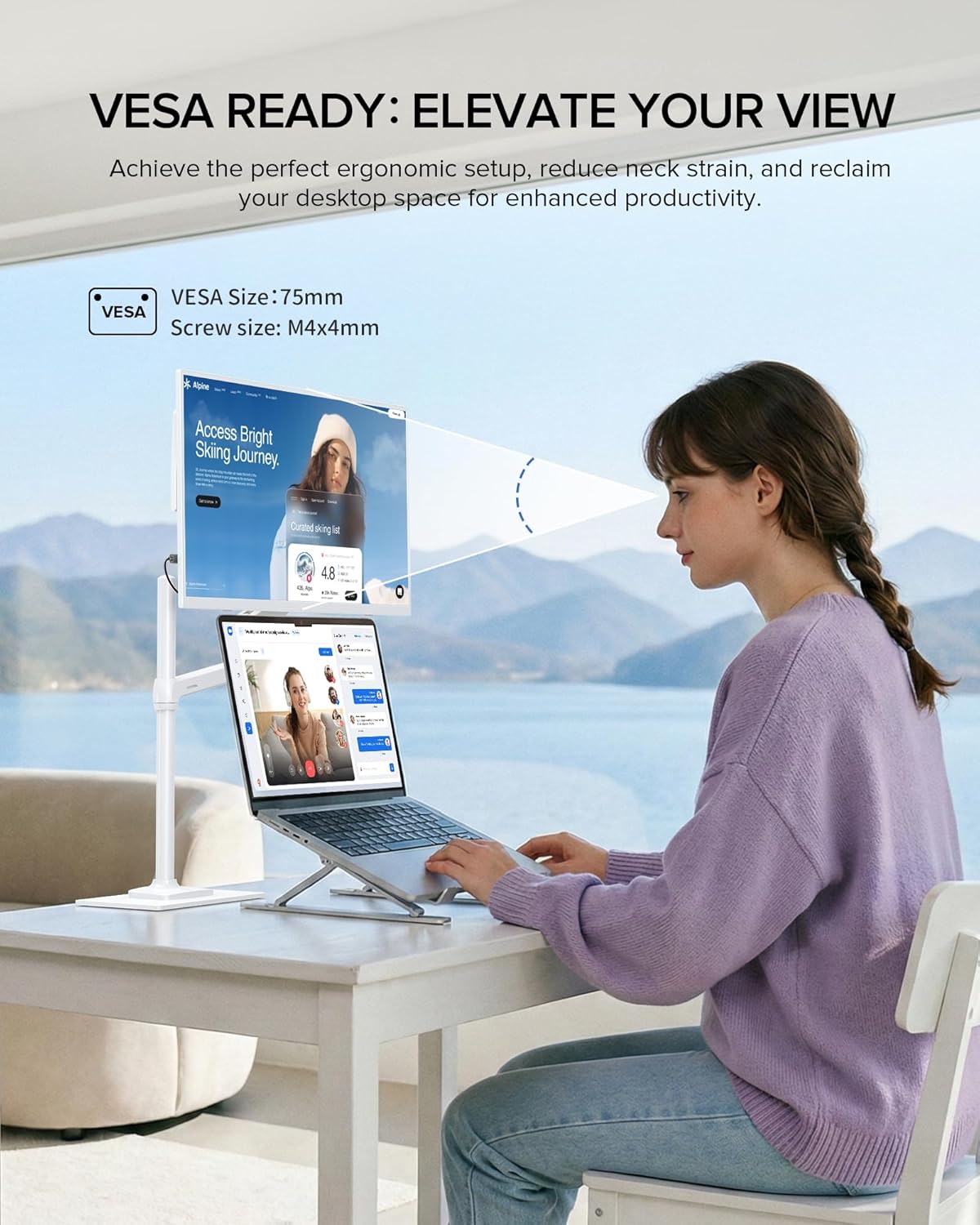 Detalle de UPERFECT Portable Monitor 15,6 Zoll (125% sRGB) – weiß, 1080p HDR EyeCare, 180° Standfuß & VESA