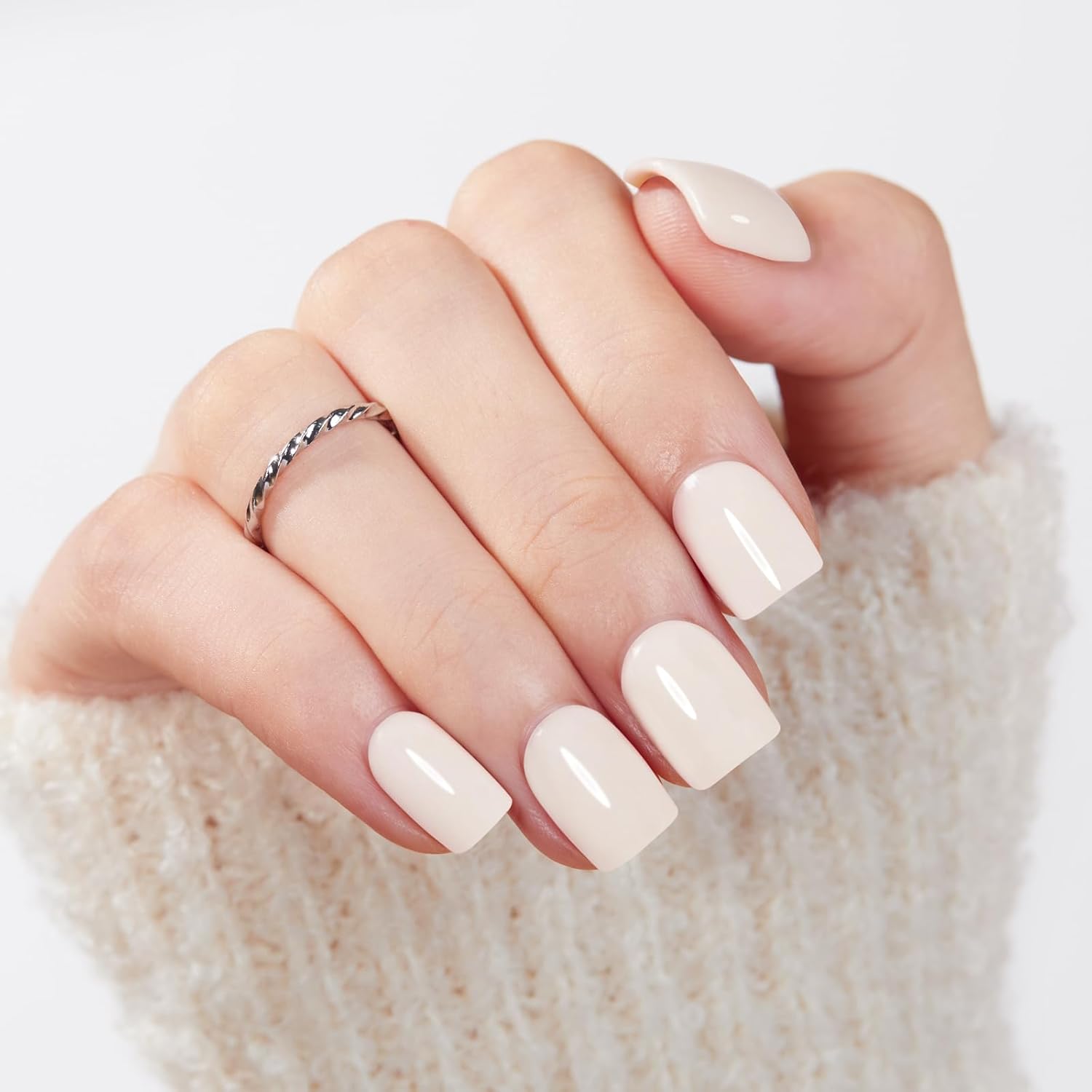 Thumbnail 1 de Modelones Extra Short Press on Nails (Milky White Squoval) Reusable Nail Kit — 32 pcs, 16 sizes