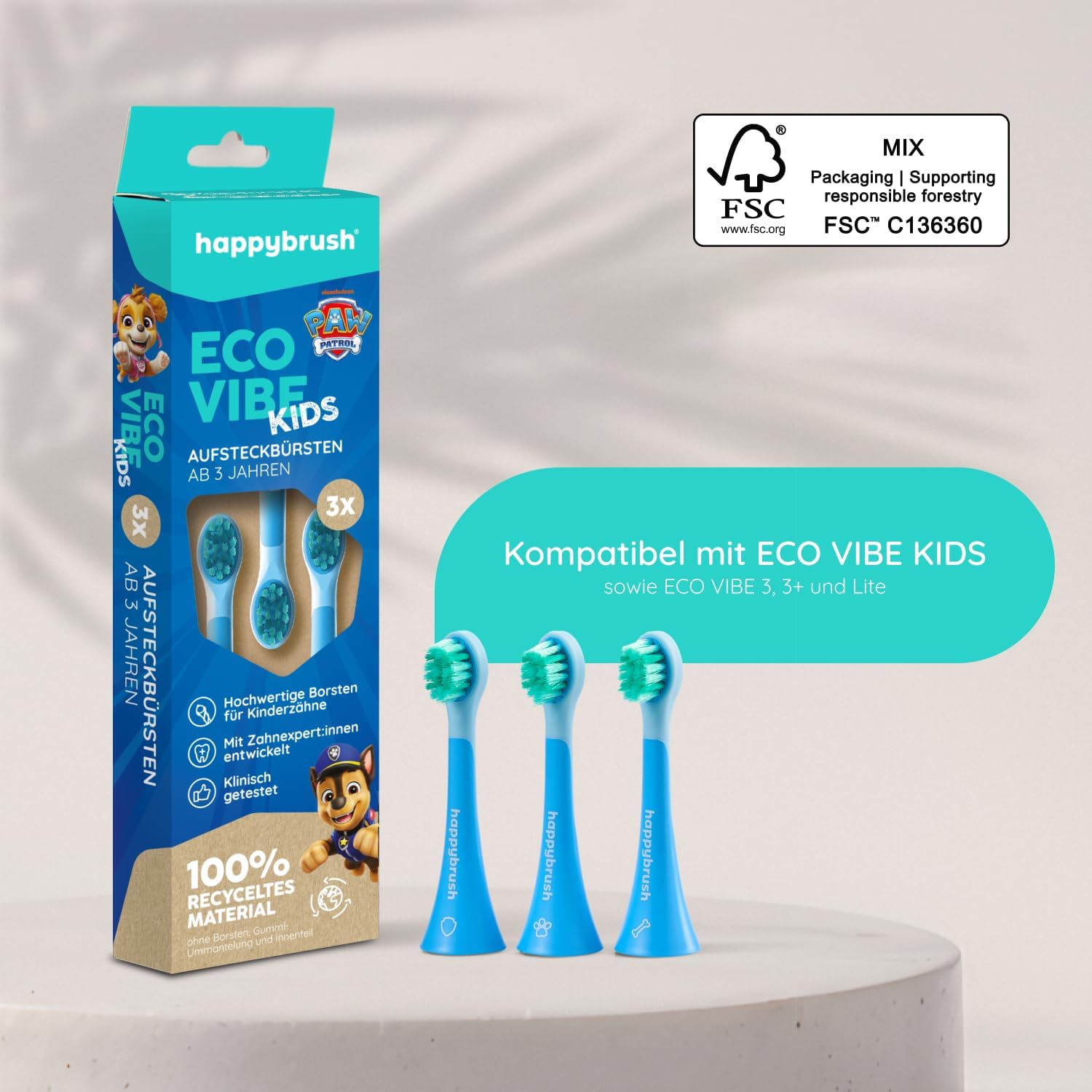 Thumbnail 2 de happybrush Aufsteckbürsten 9er-Set (3x3) für ECO VIBE 3 – mit abgerundeten Borsten, PawPatrol