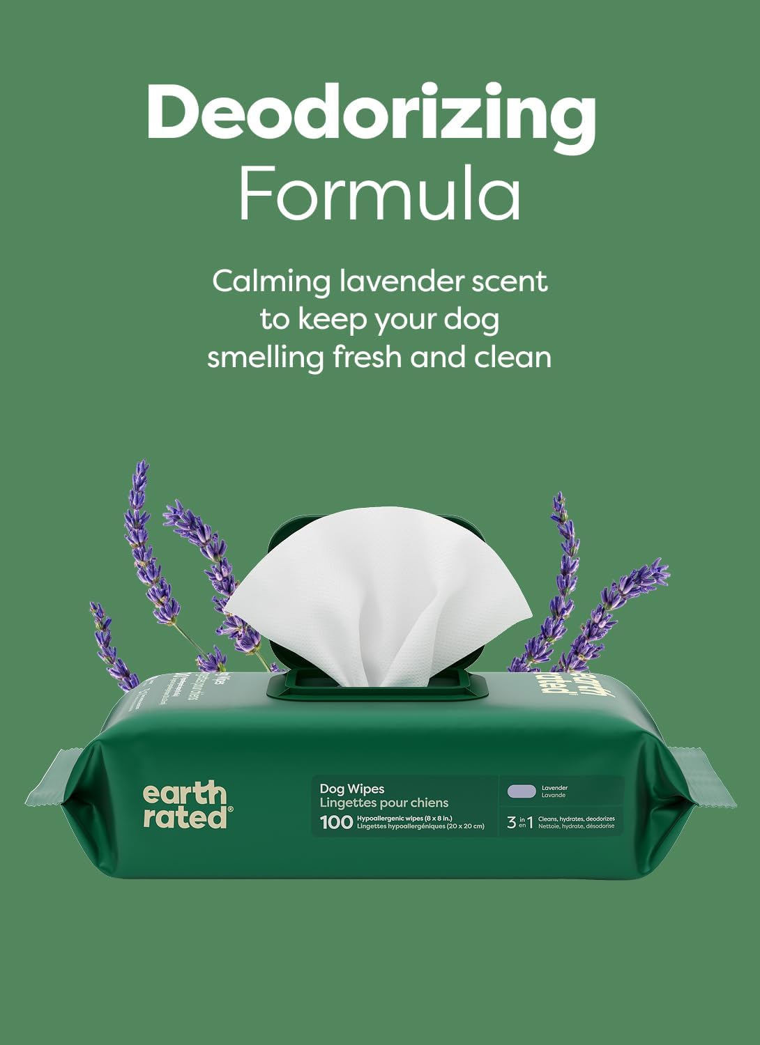 Detalle de Earth Rated Lingettes hypoallergéniques pour Chiens — Lavande, 100 lingettes