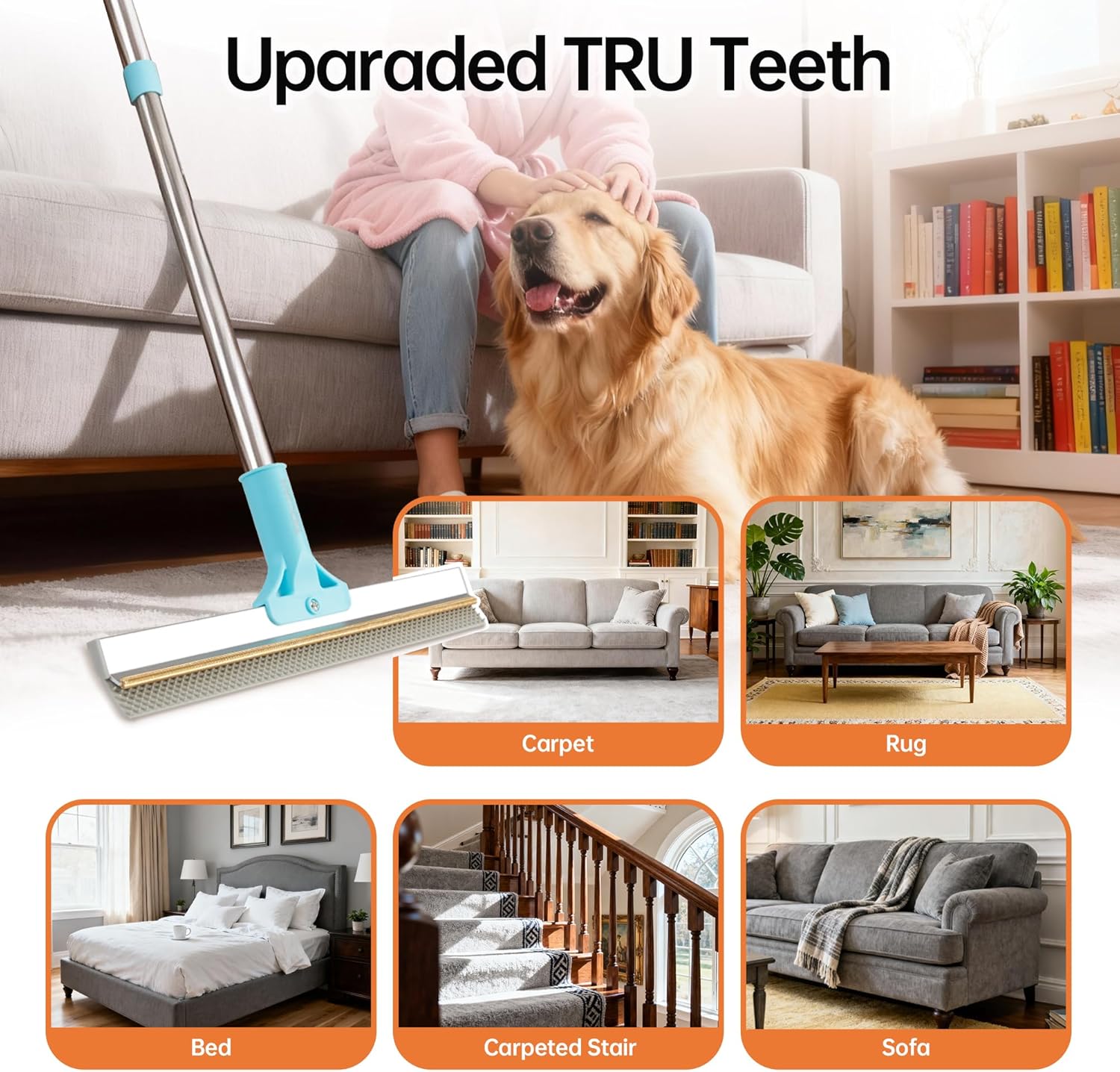Detalle 2 de Halucky Carpet Rake 63" for Pet Hair