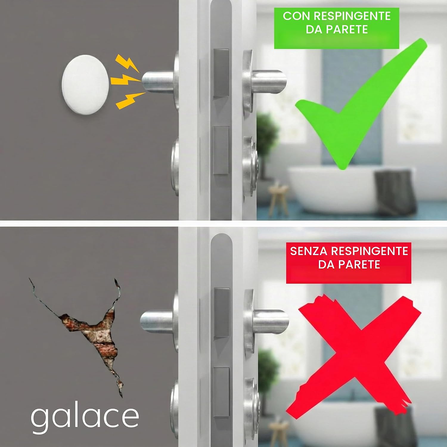 Thumbnail 1 de GALACE Fermaporta Adesivo da Muro Bianco [6 pezzi] – Protezione efficace per porte e infissi