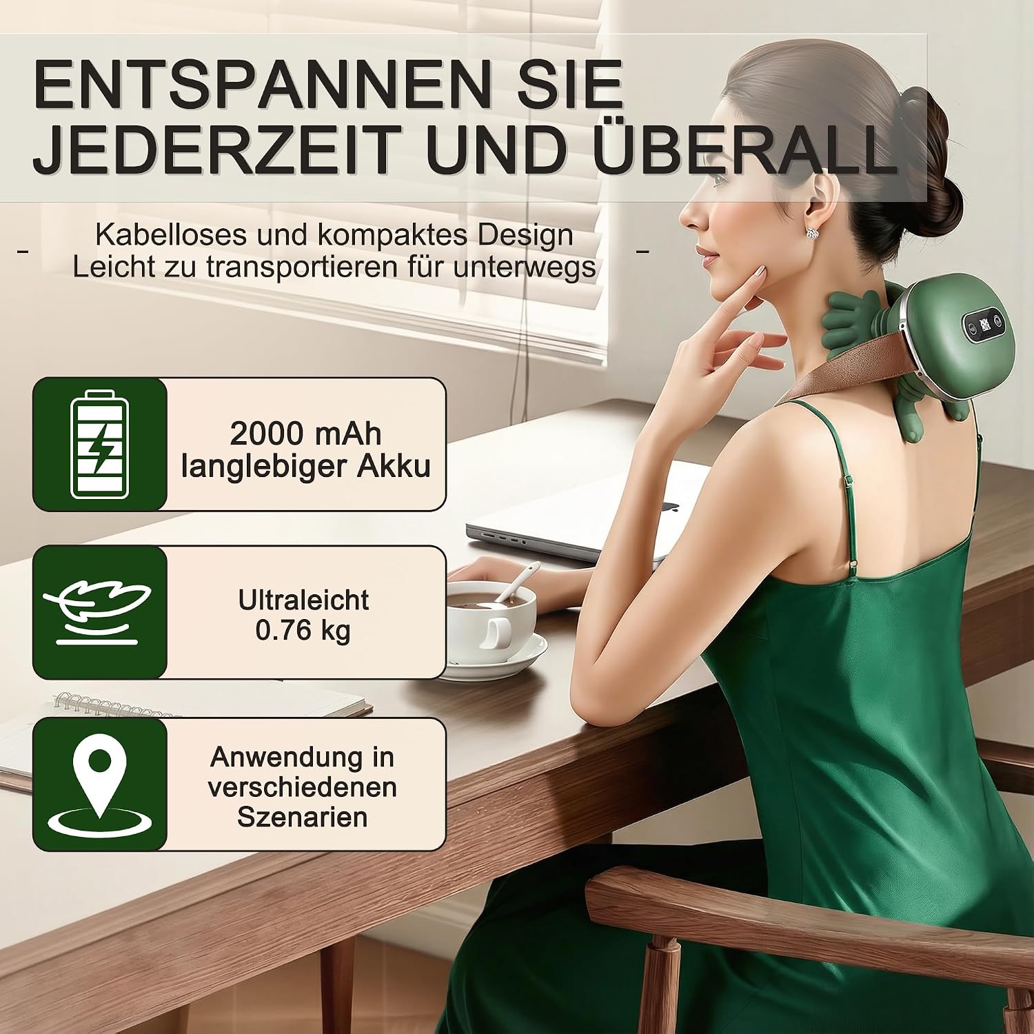 Detalle de Massagegerät 4D Nackenmassagegerät mit Touchscreen-Tasten, 3 Programmen und 2 Heizstufen
