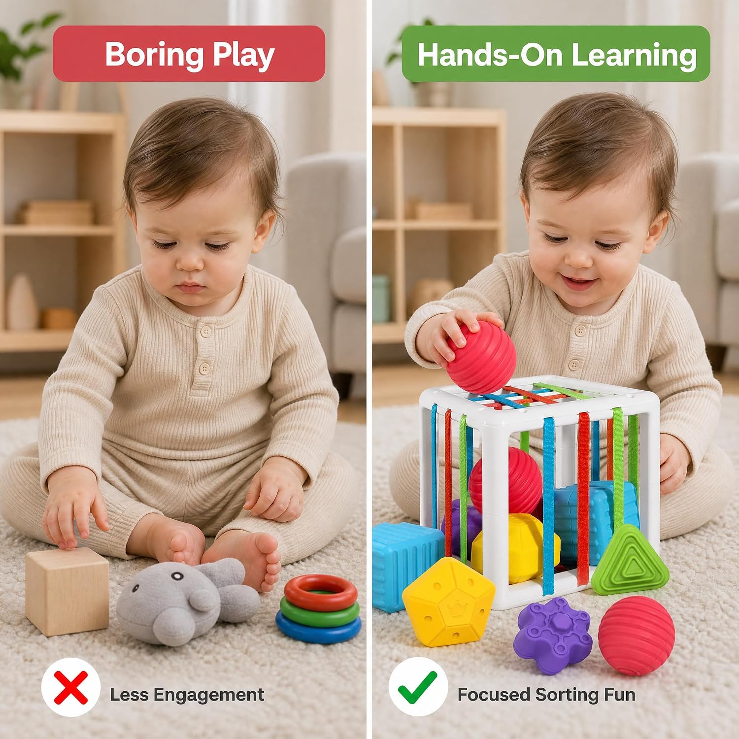 Thumbnail 6 de BLCXTOYZ XB6601 Montessori Shape Sorter Activity Cube, 6-Piece Sensory Toy